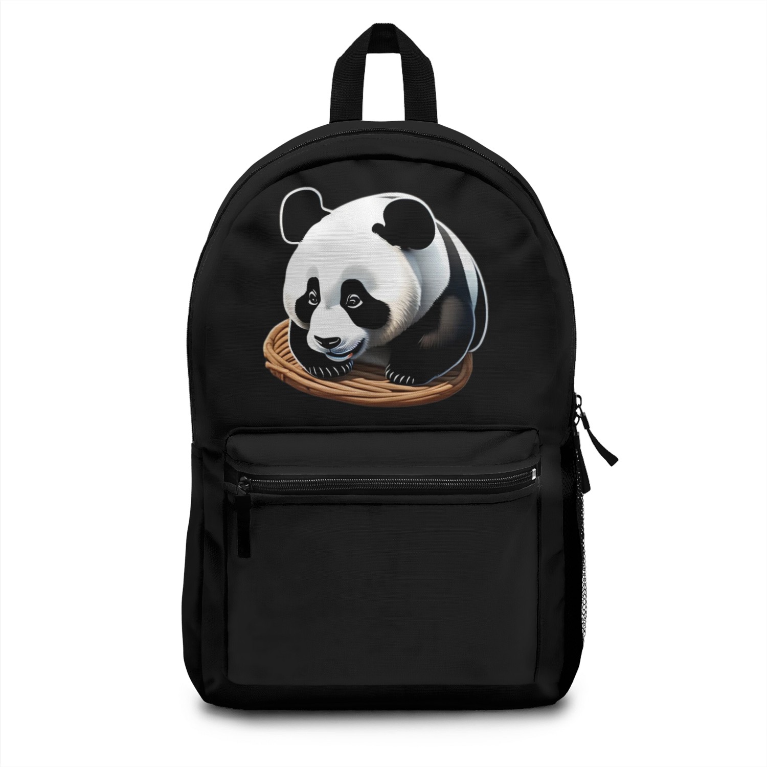 Cute panda with a basket Backpacks