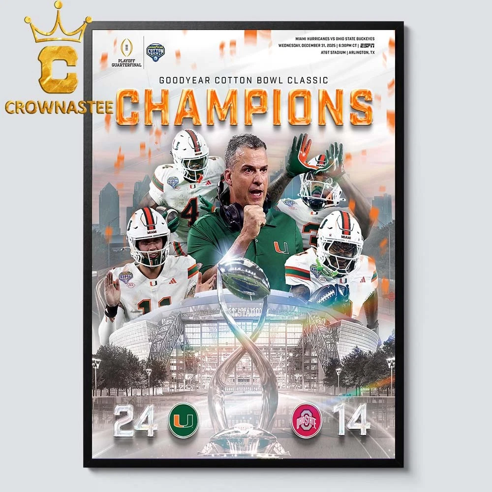 Miami Team Hurricanes Football 2025 Champions Poster