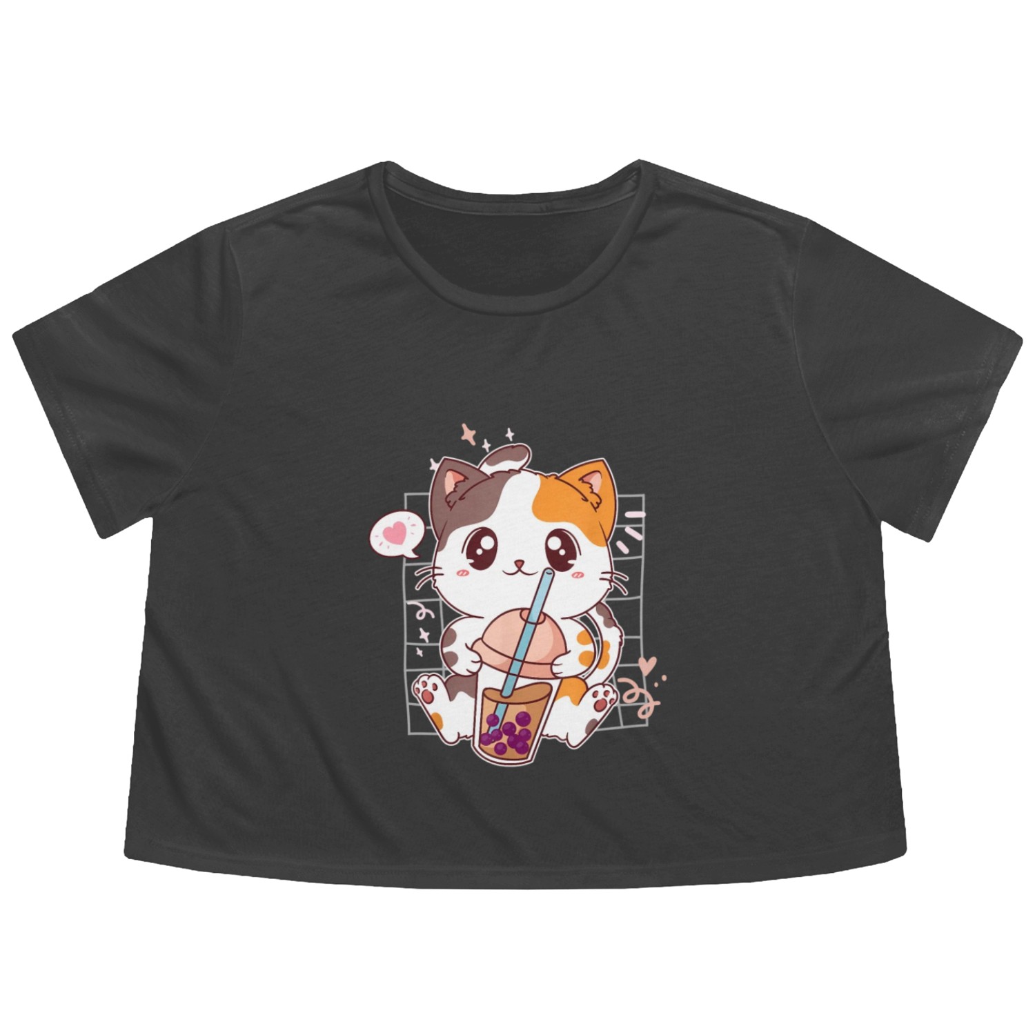 Cat Boba Tea Bubble Tea Kawaii Anime Japanese Flowy Cropped Tees