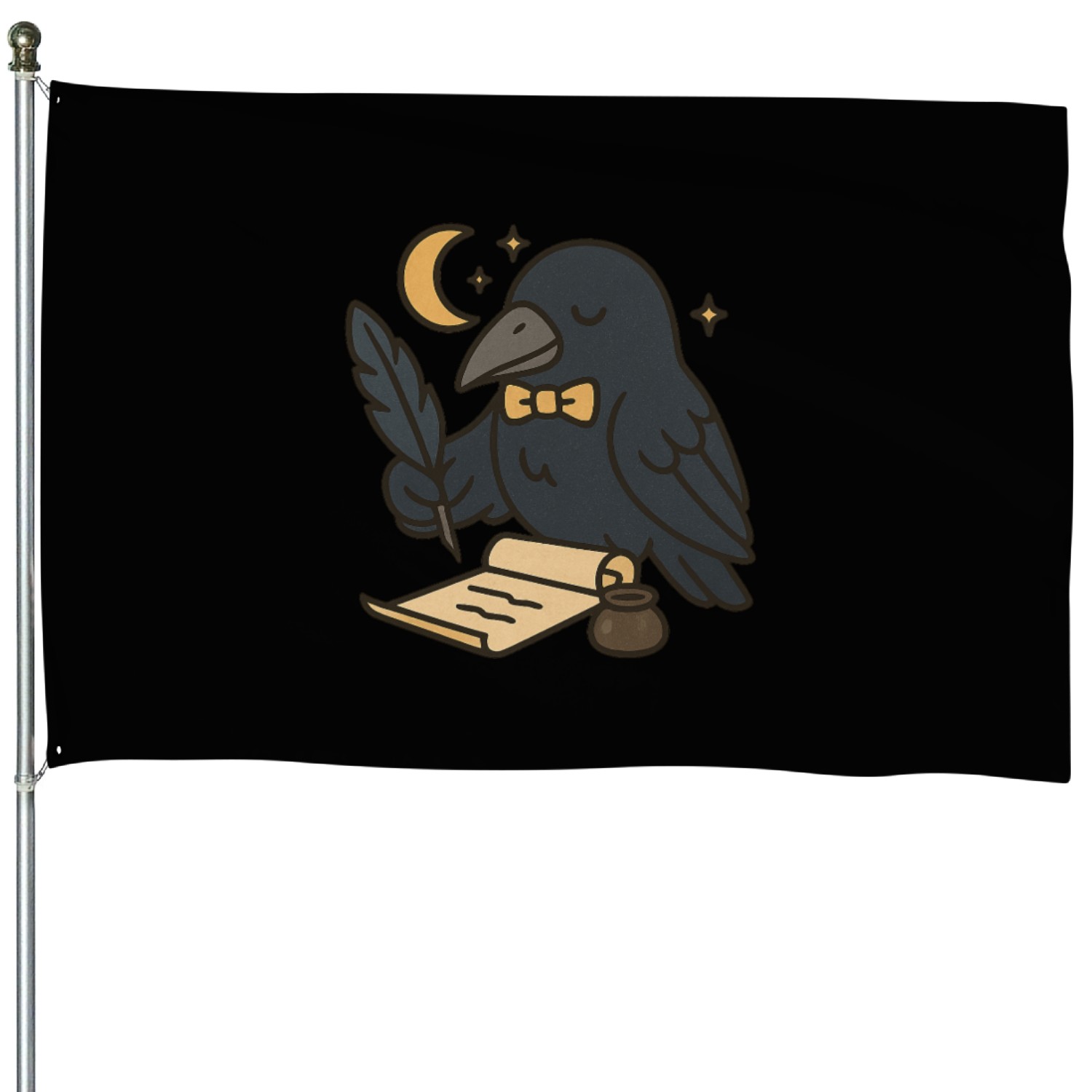 Whimsical Nighttime Raven Illustration House Flags
