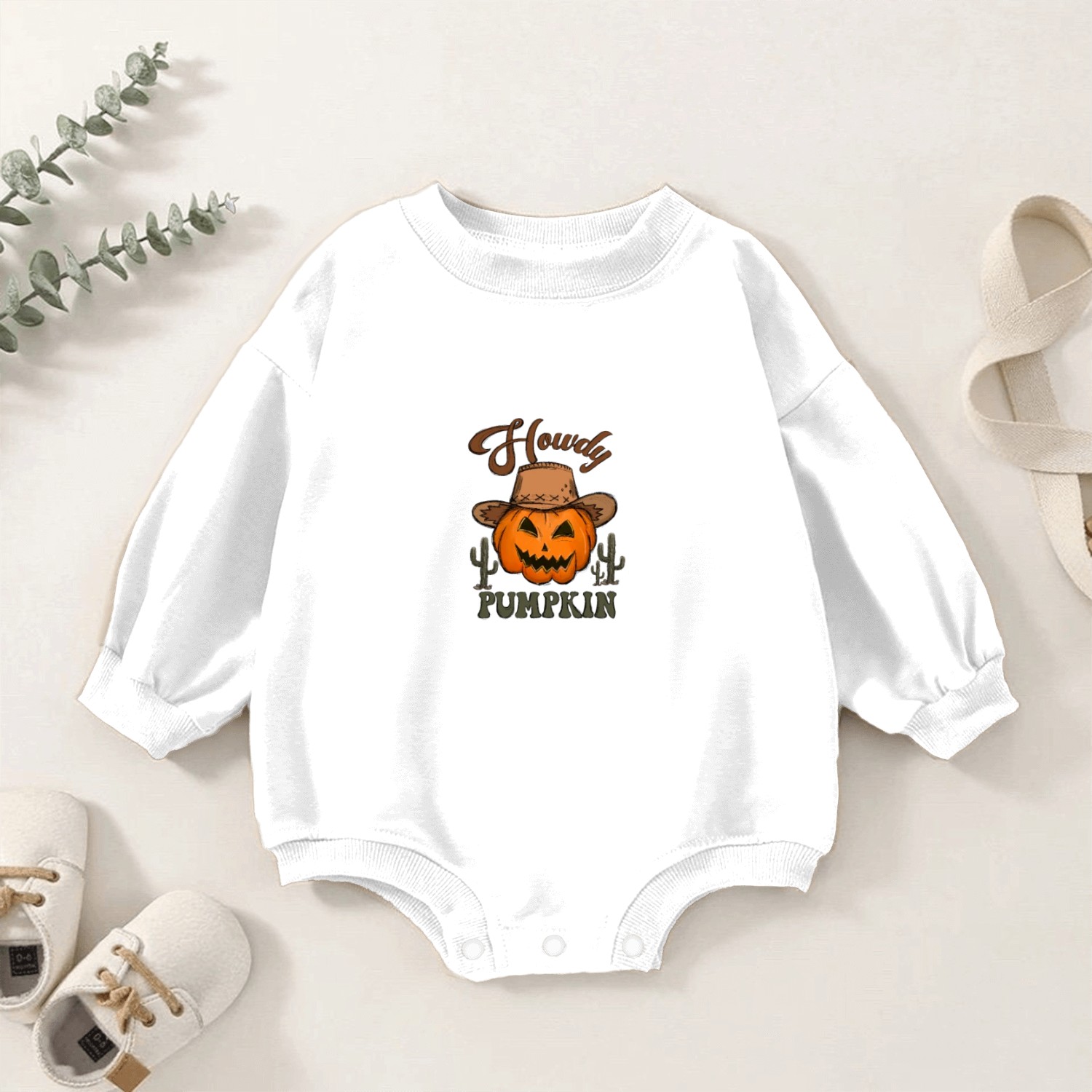 Fun Halloween Designs Howdy Pumpkin Baby Romper Sweatshirts