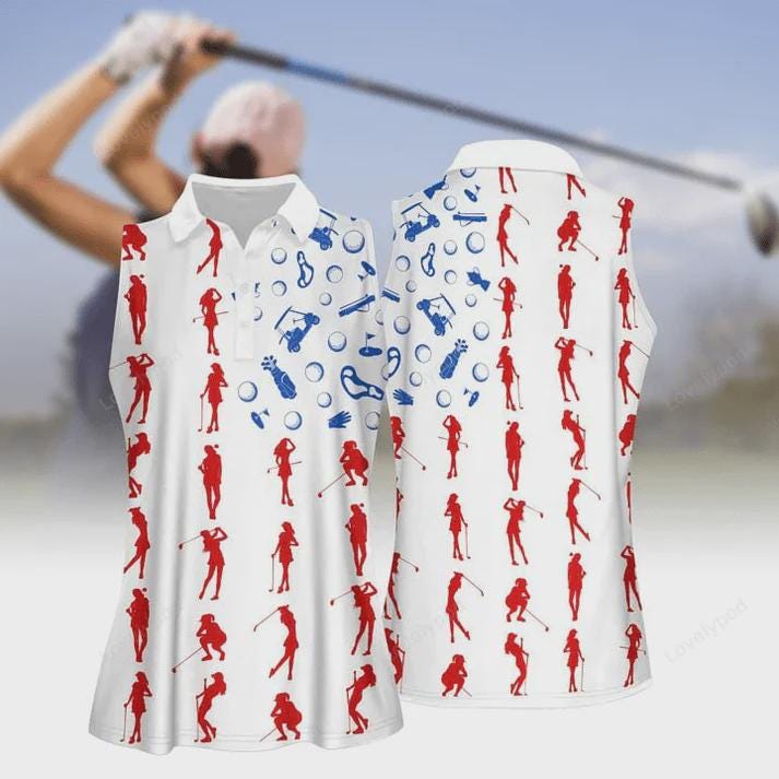 Women’s Sleeveless American Flag Polo Shirt for 4th of July