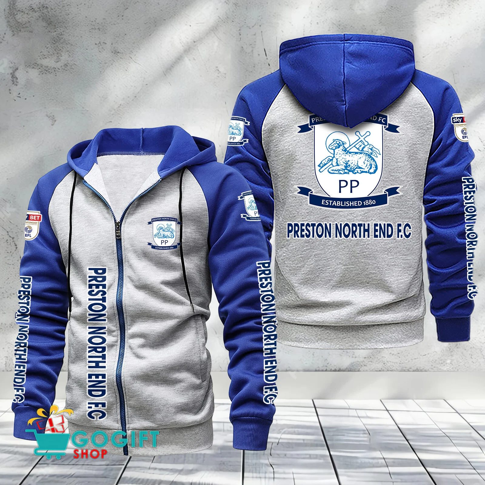 Pres ton North End FC Sporty Style Raglan Zipper Hoodie