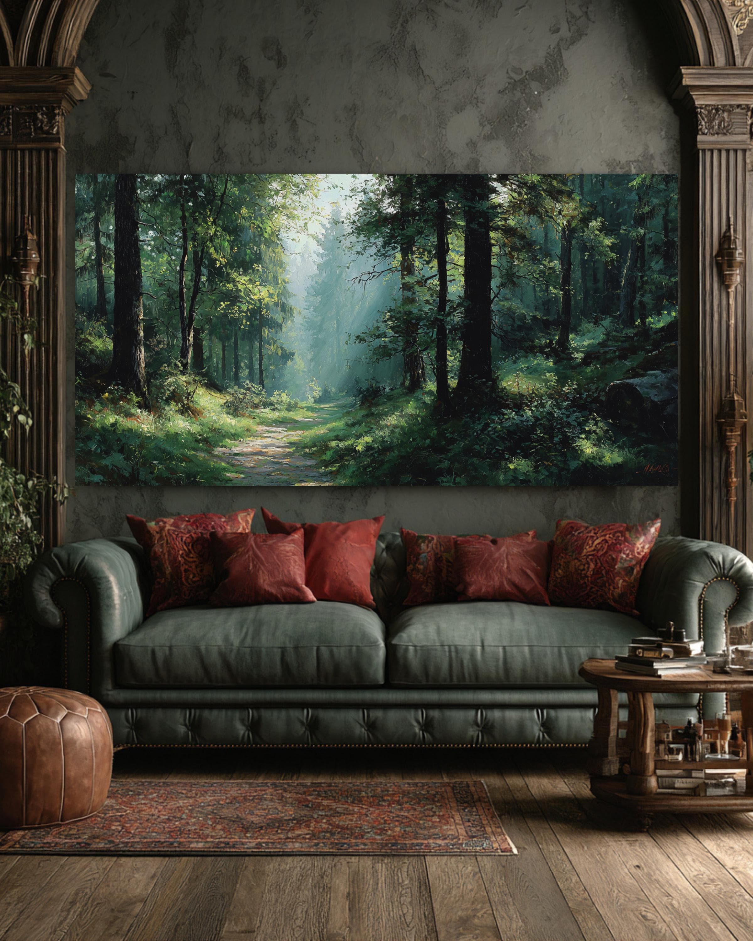 Enchanted Forest Path Oil Painting Mystical Woodland Canvas Art