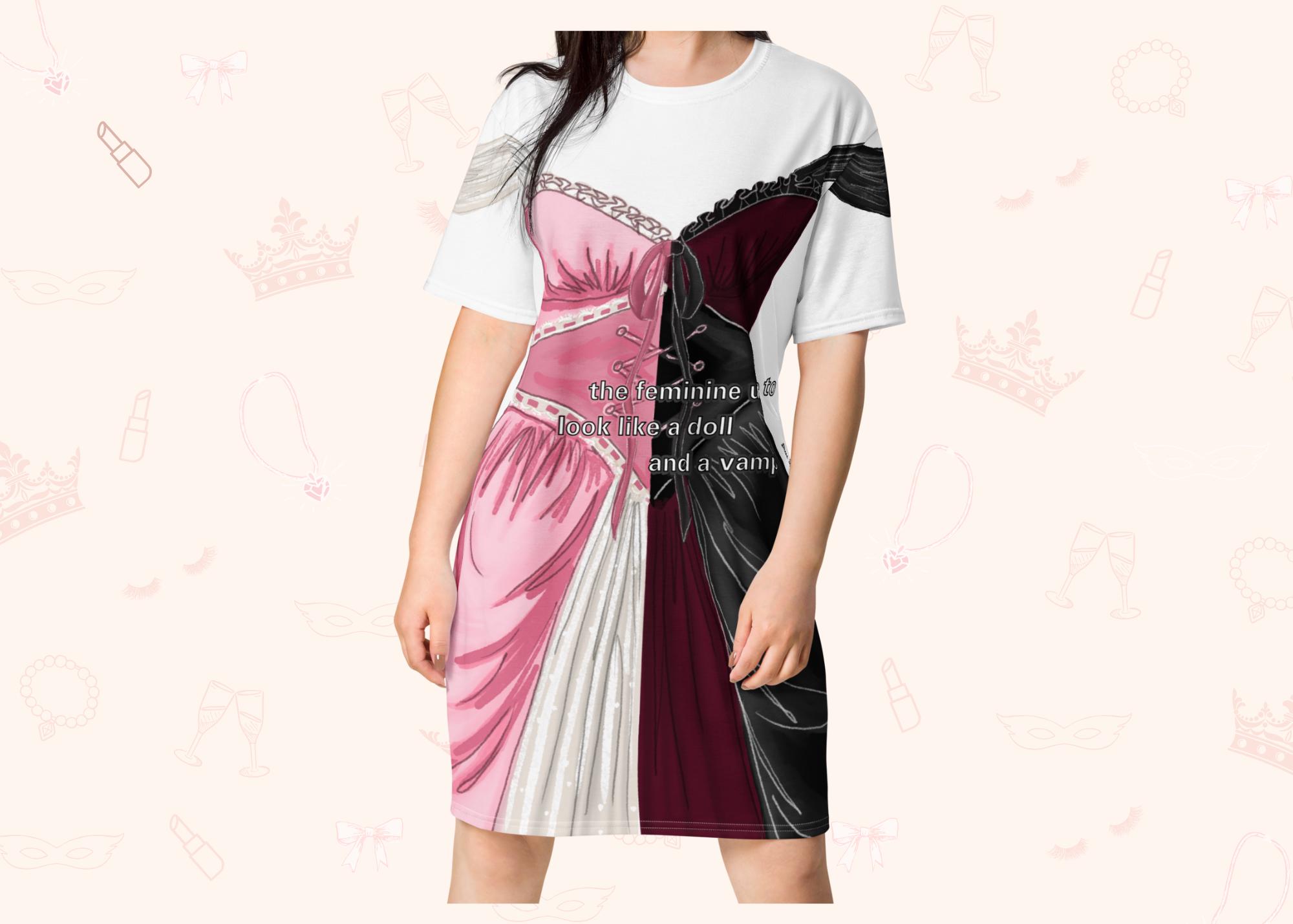 Both Doll & Vampire T-Shirt Dress | Easy Costume, Fun Loungewear, Unique Gift