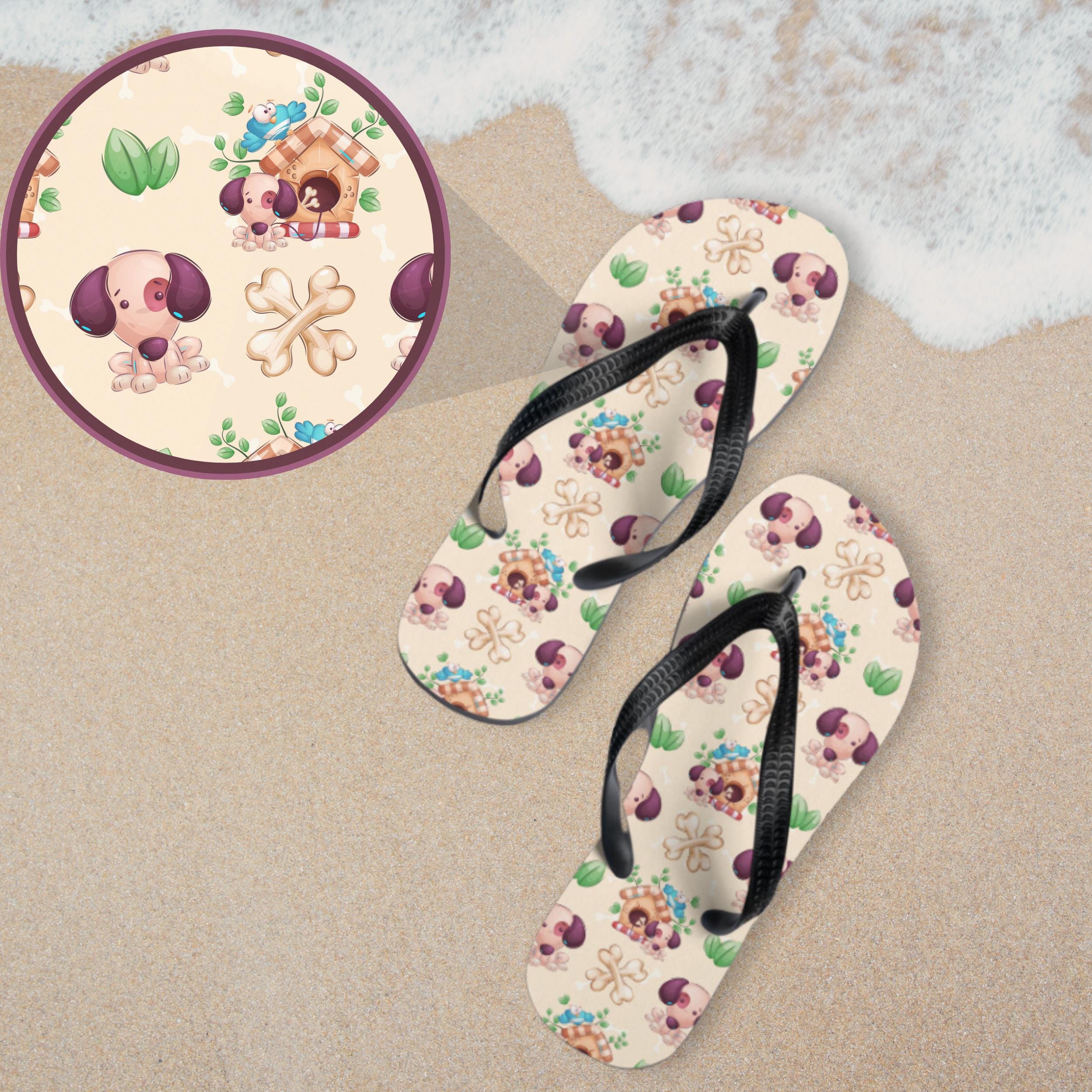 Cute Puppy Flip Flops - Dog Bone Pattern Sandals