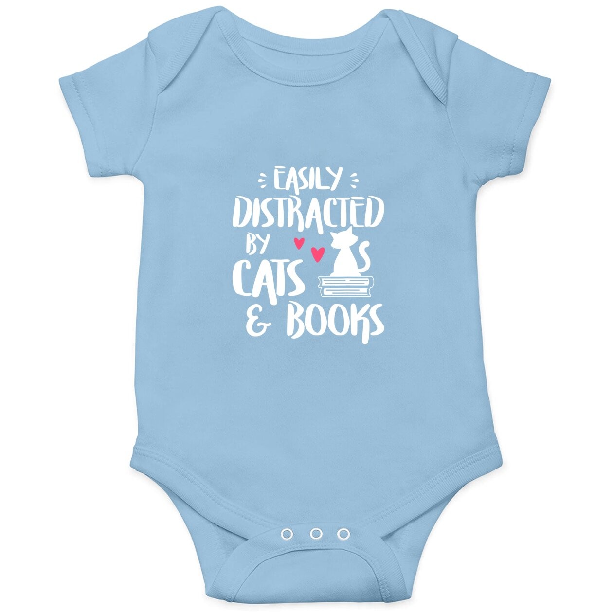 Easily Distracted By Cats And Books - Cat & Book Lover Baby Bodysuit