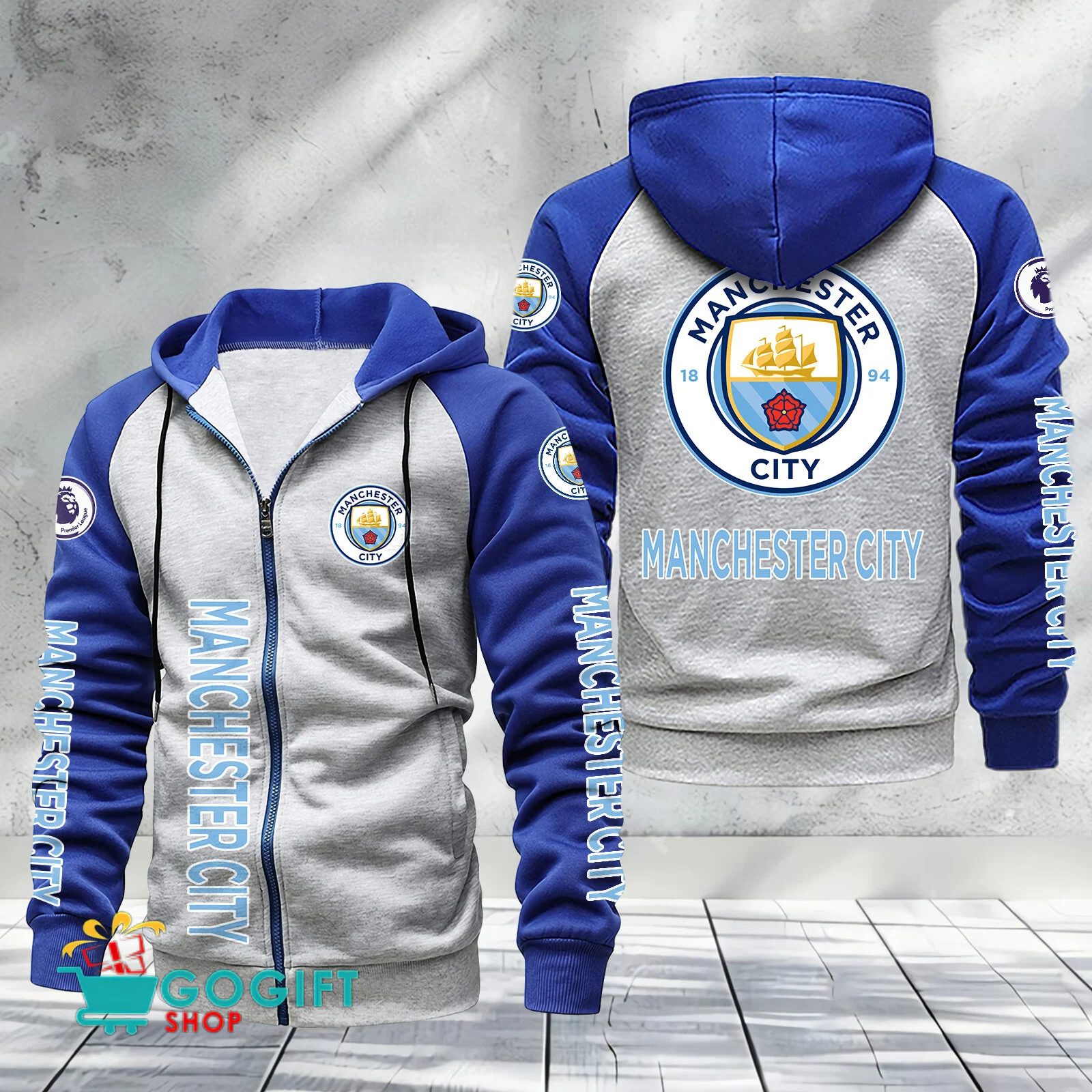 Manchester City Sporty Style Raglan Zipper Hoodie