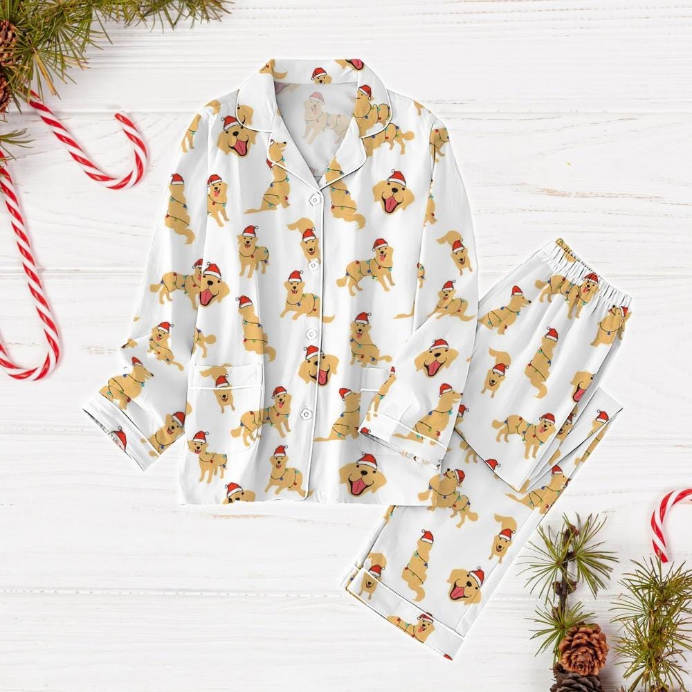 Golden Dog Christmas Pajamas, Golden Retriever Holiday Pajamas, Dog Lover Shirt, Dog Mama Pajamas, Animal Lover Gift, Xmas Pajamas Set