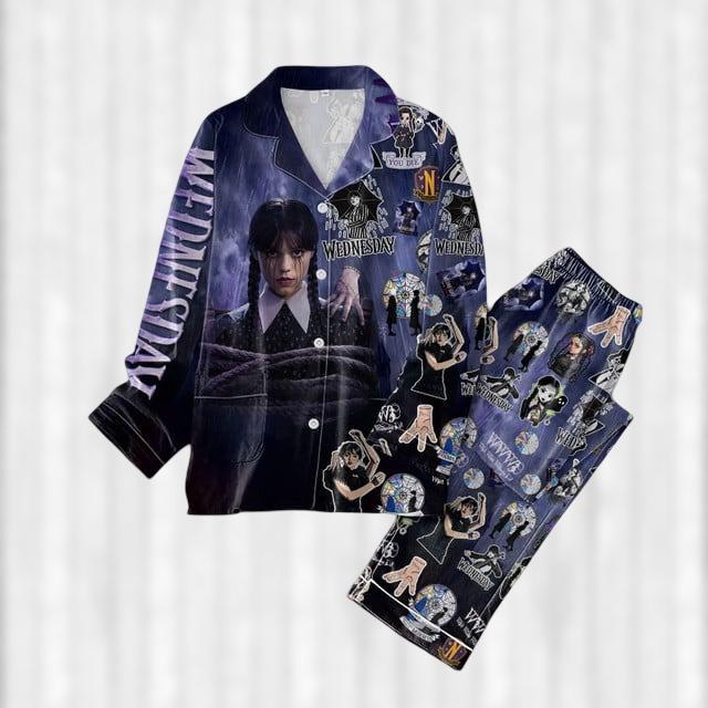 Wednesday Halloween 2025 Pajamas Set, Spooky Women Pajamas, Trick Or Treat Holiday Pajamas