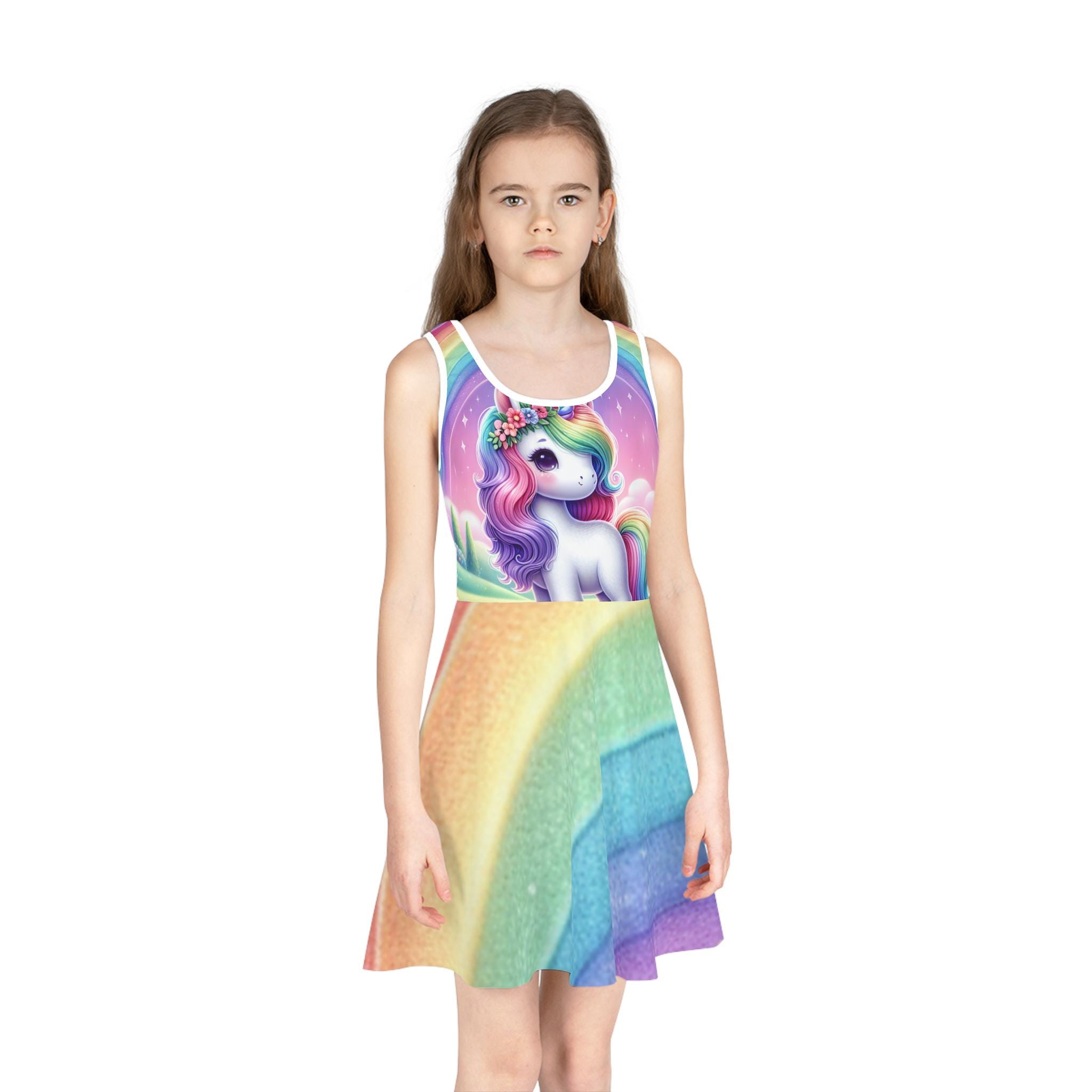 Rainbow Unicorn Skater Dress for Summer, Fun & Girly Outfit