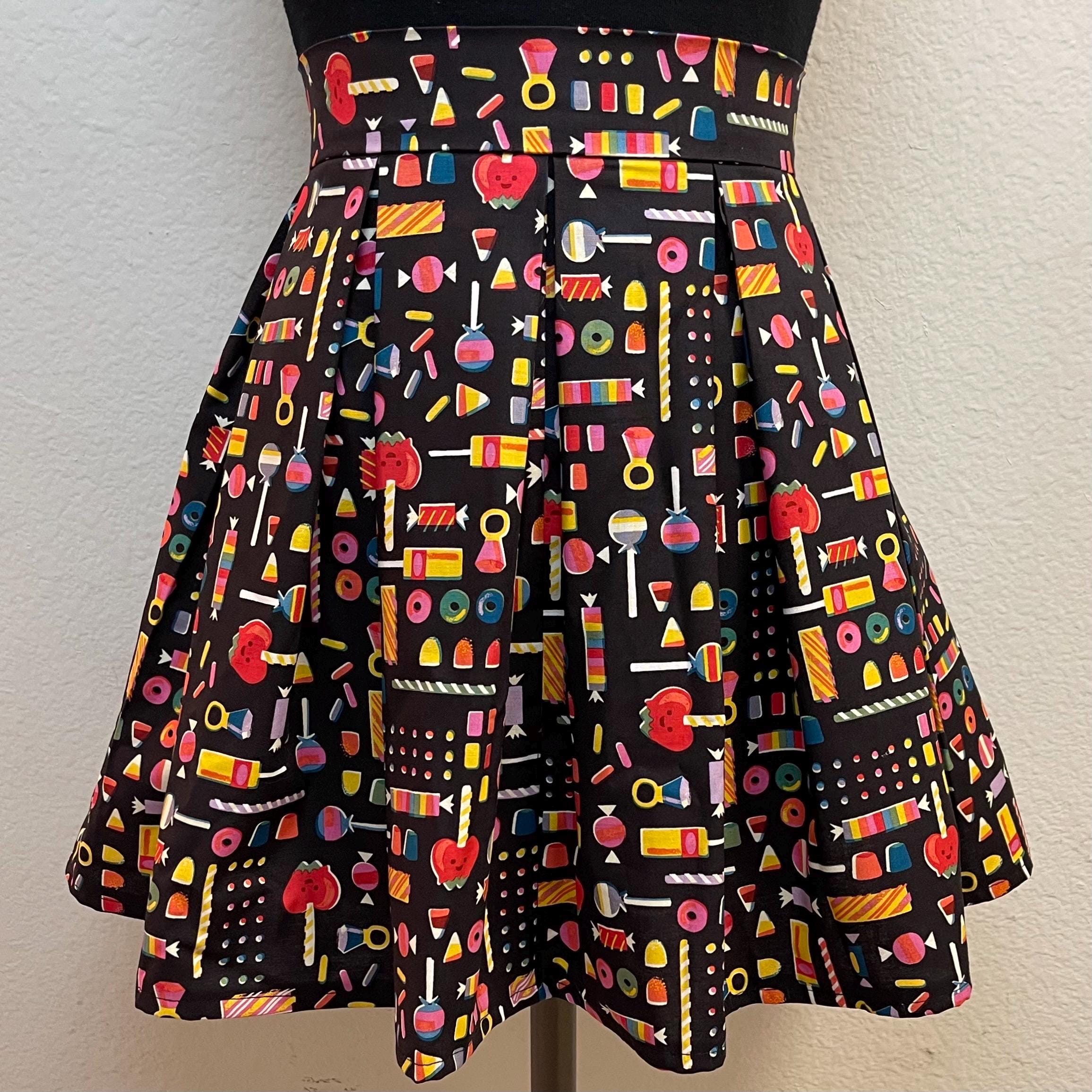 Handmade Skirt with POCKETS! Printed Pleated High Waisted Skater Skirt