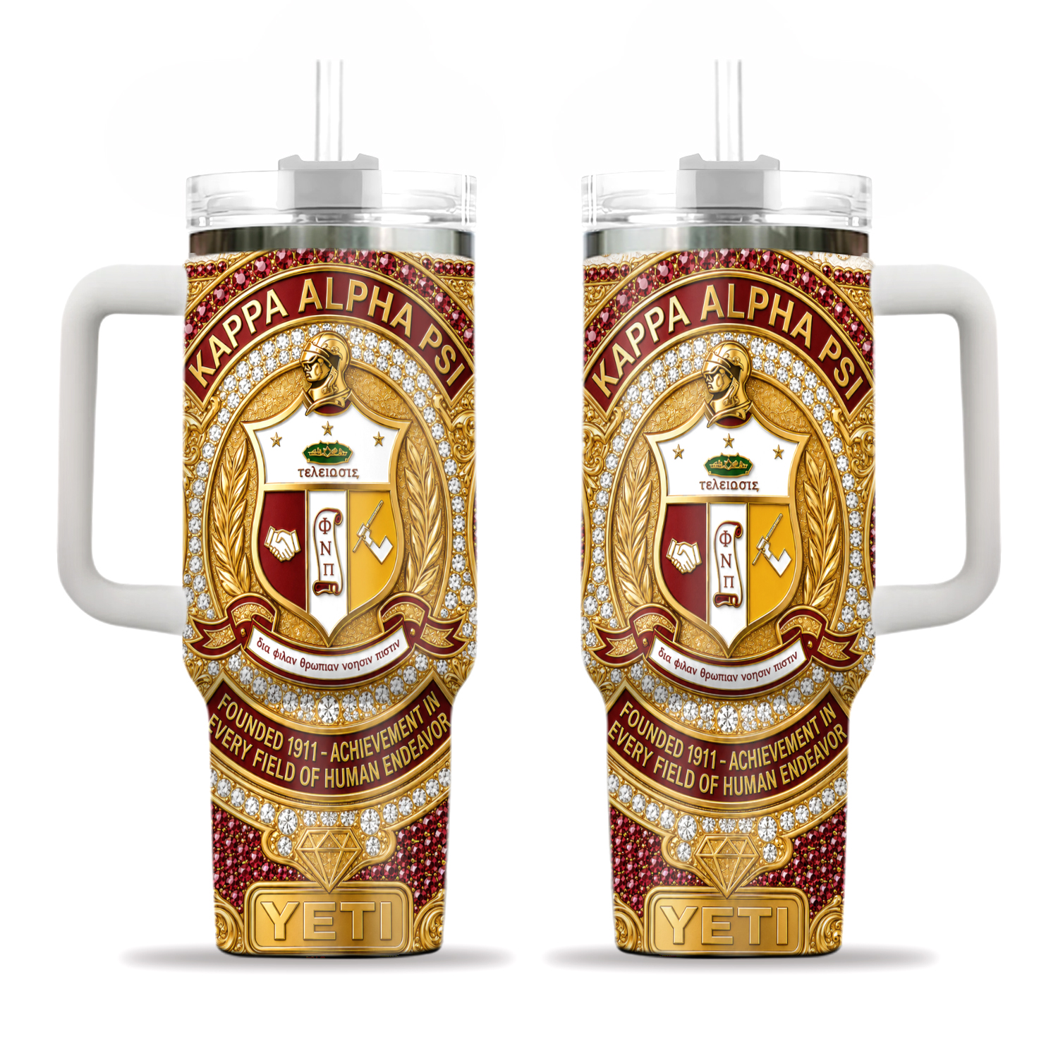 Kappa Alpha Psi Fraternity 40oz Tumbler Red Gold Coat of Arms Travel Mug