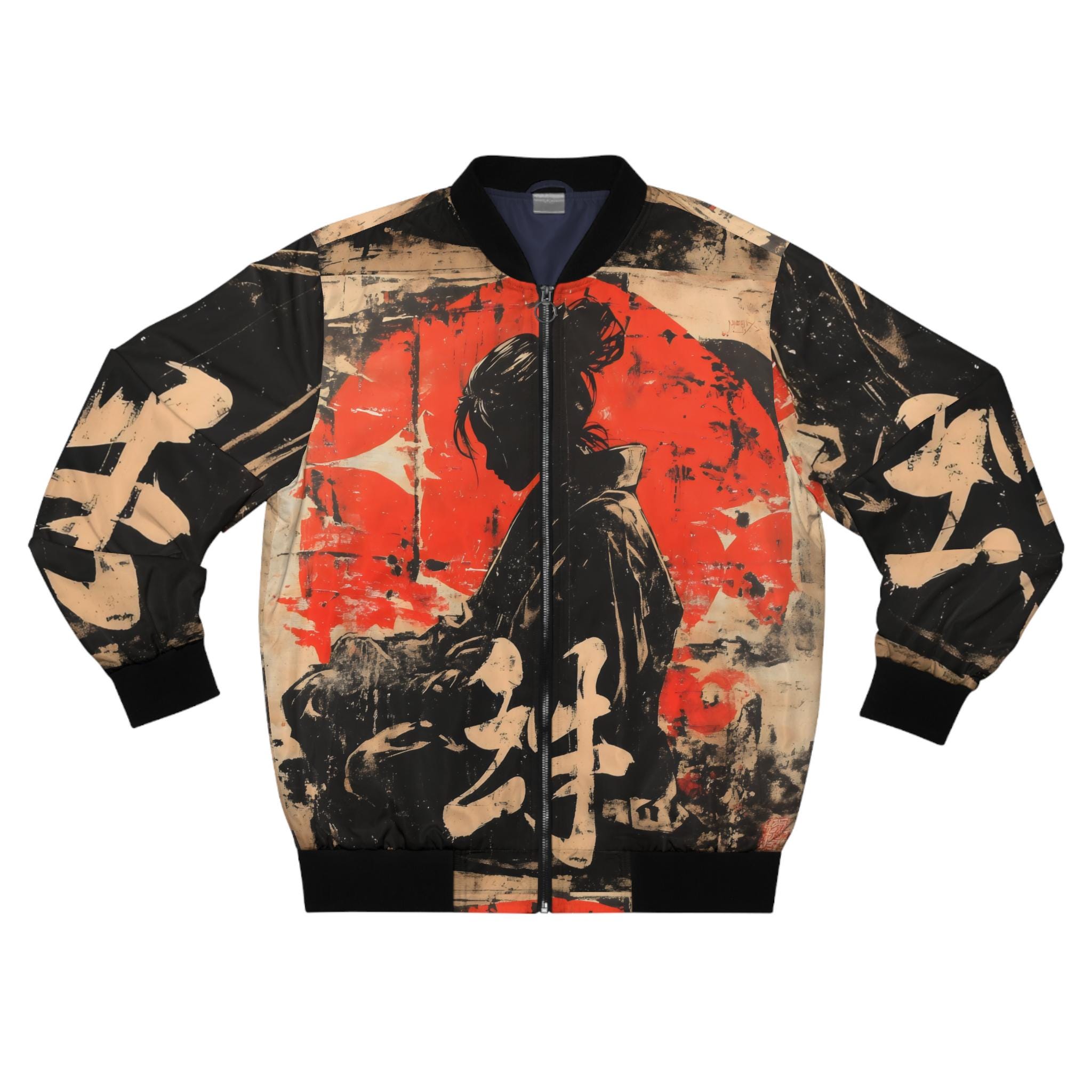 Retro Japanese Bomber Men's Jacket ,Men's AOP Bomber Jacket,Japanese Streetwear Bomber Jacket
