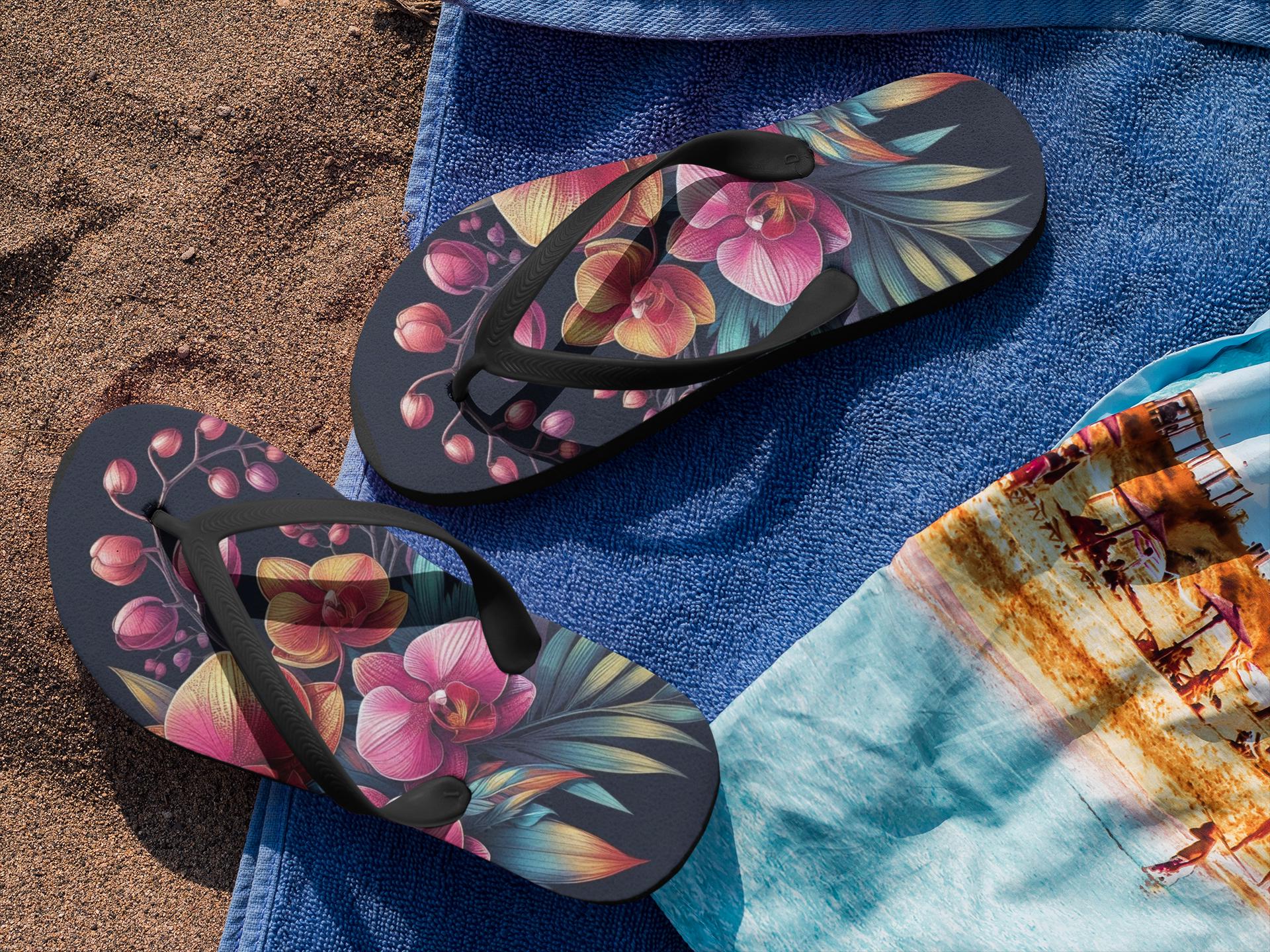 Orchid Floral Flip Flops - Comfortable & Durable Beach Sandals for Summer Fun | Perfect for Poolside Lounging