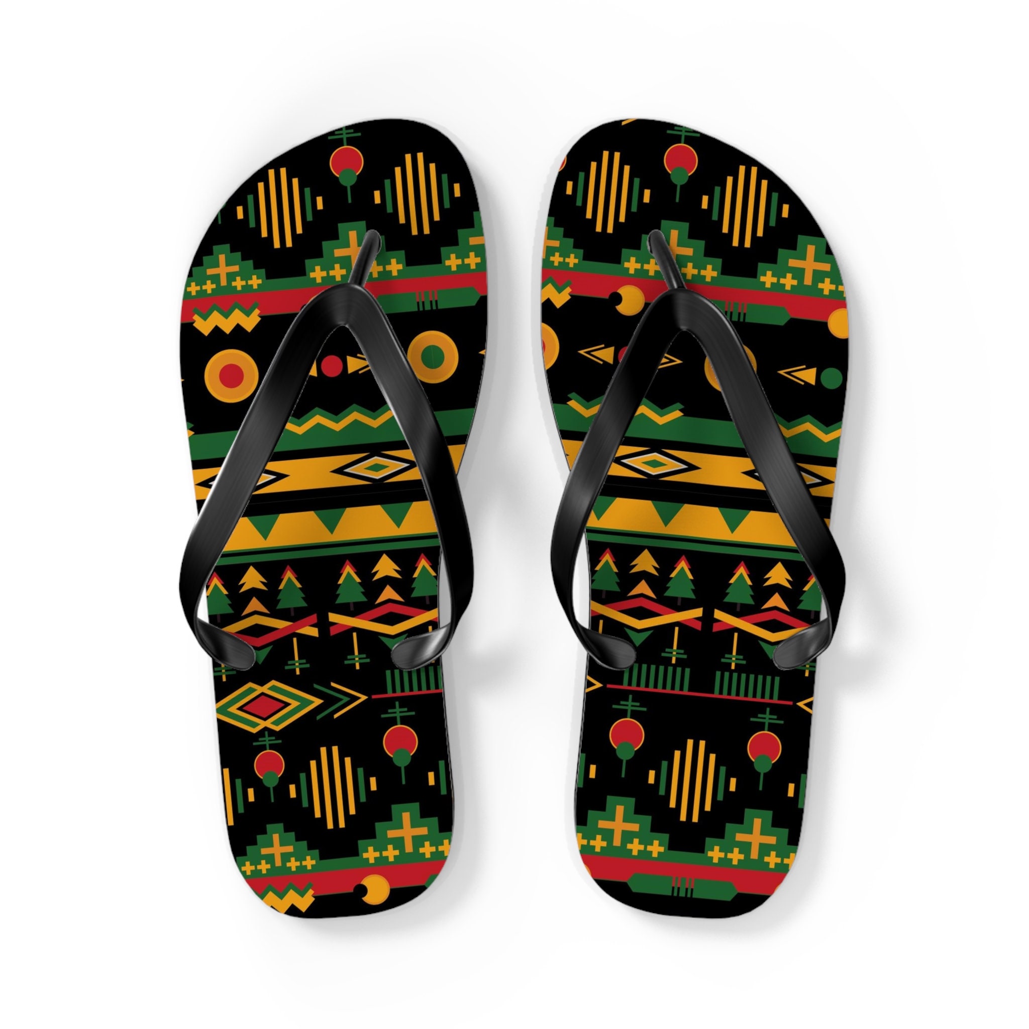 Multi Tree Kwanzaa Pattern Flip Flops