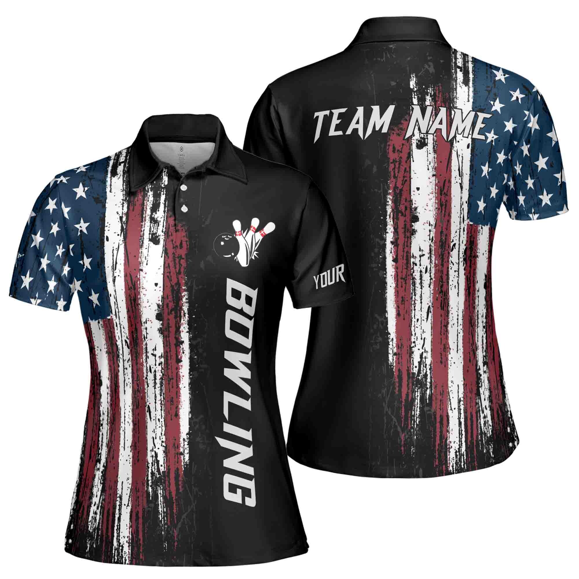 American Flag Custom Bowling Jersey For Team Patriots Women's Polo Shirt