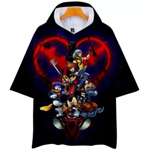 Anime Kingdom Hearts Sora 3D Print Shirt Hoodie, CasualShort Sleeve Hooded TShirt