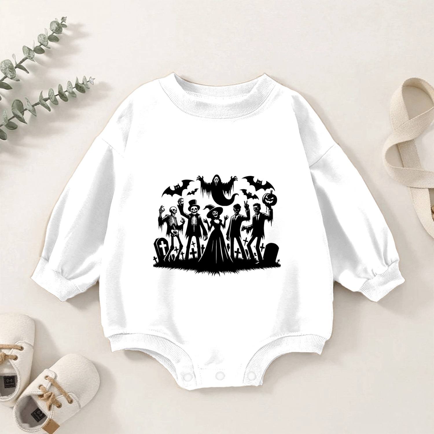 Fun Halloween Party With Zombies And Ghosts Baby Romper Sweatshirts