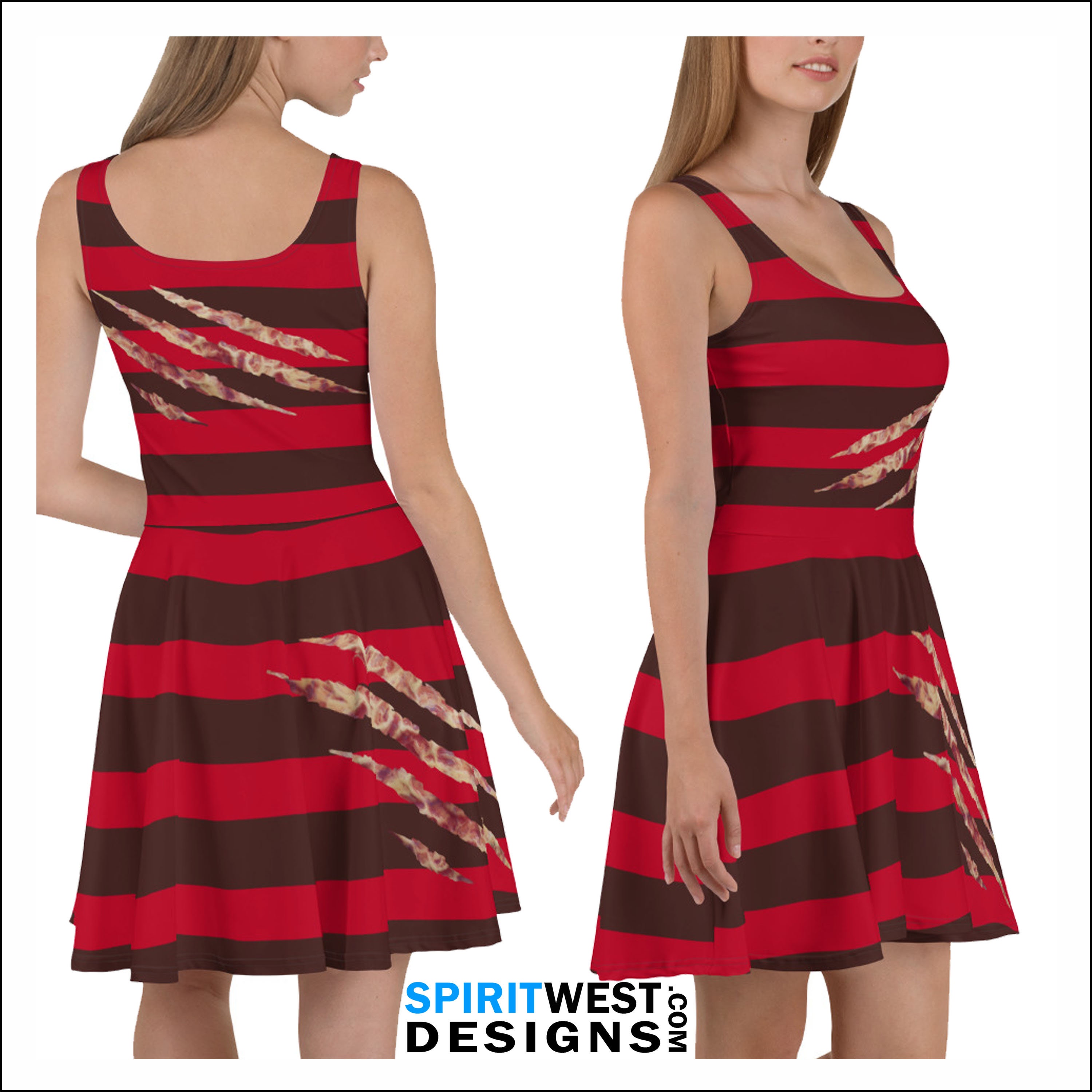 Freddy Costume Skater Dress| Nightmare Serial Killer Cosplay Halloween Costume Costume Dance Running Costume