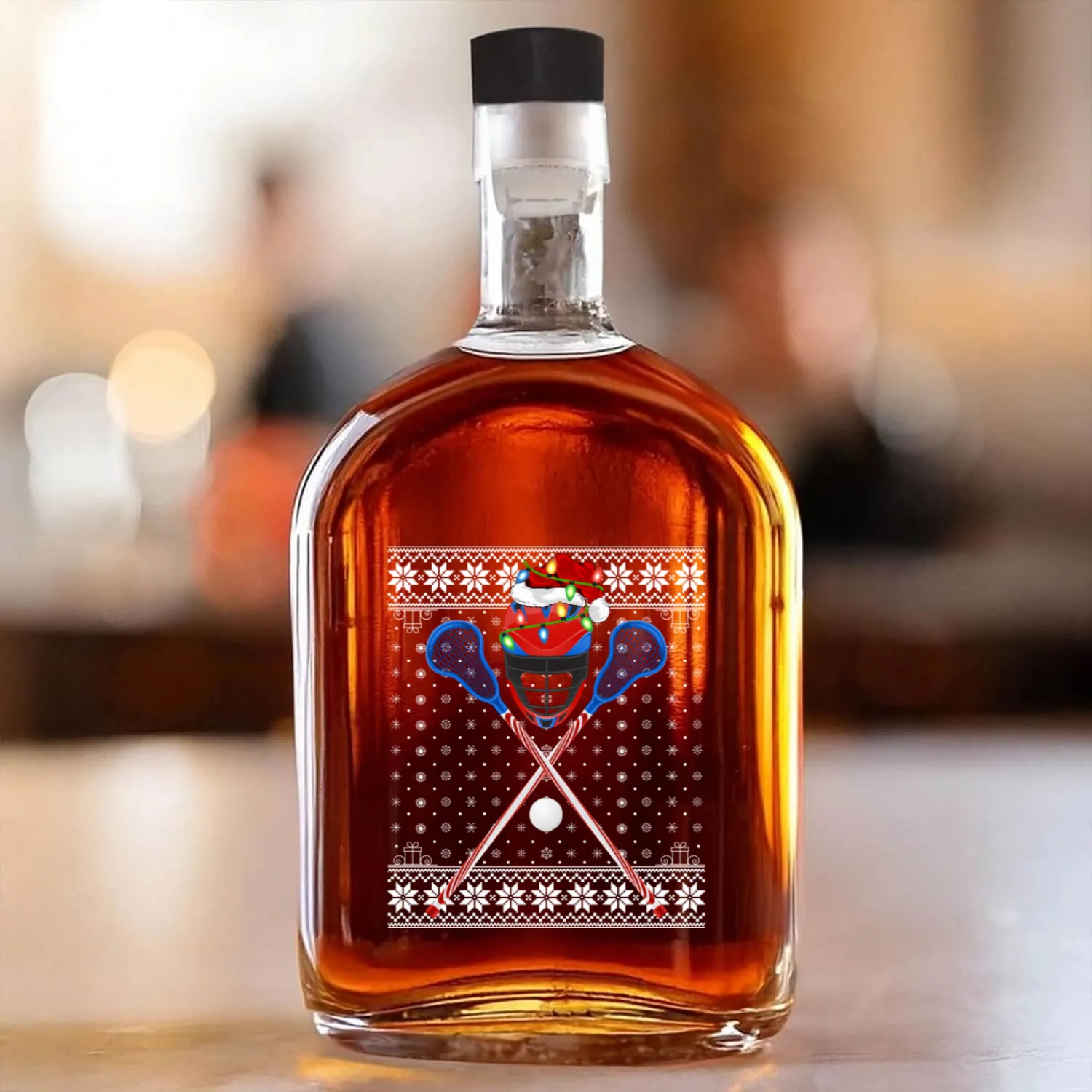 Lacrosse Player Ugly Christmas Whiskey Bottles