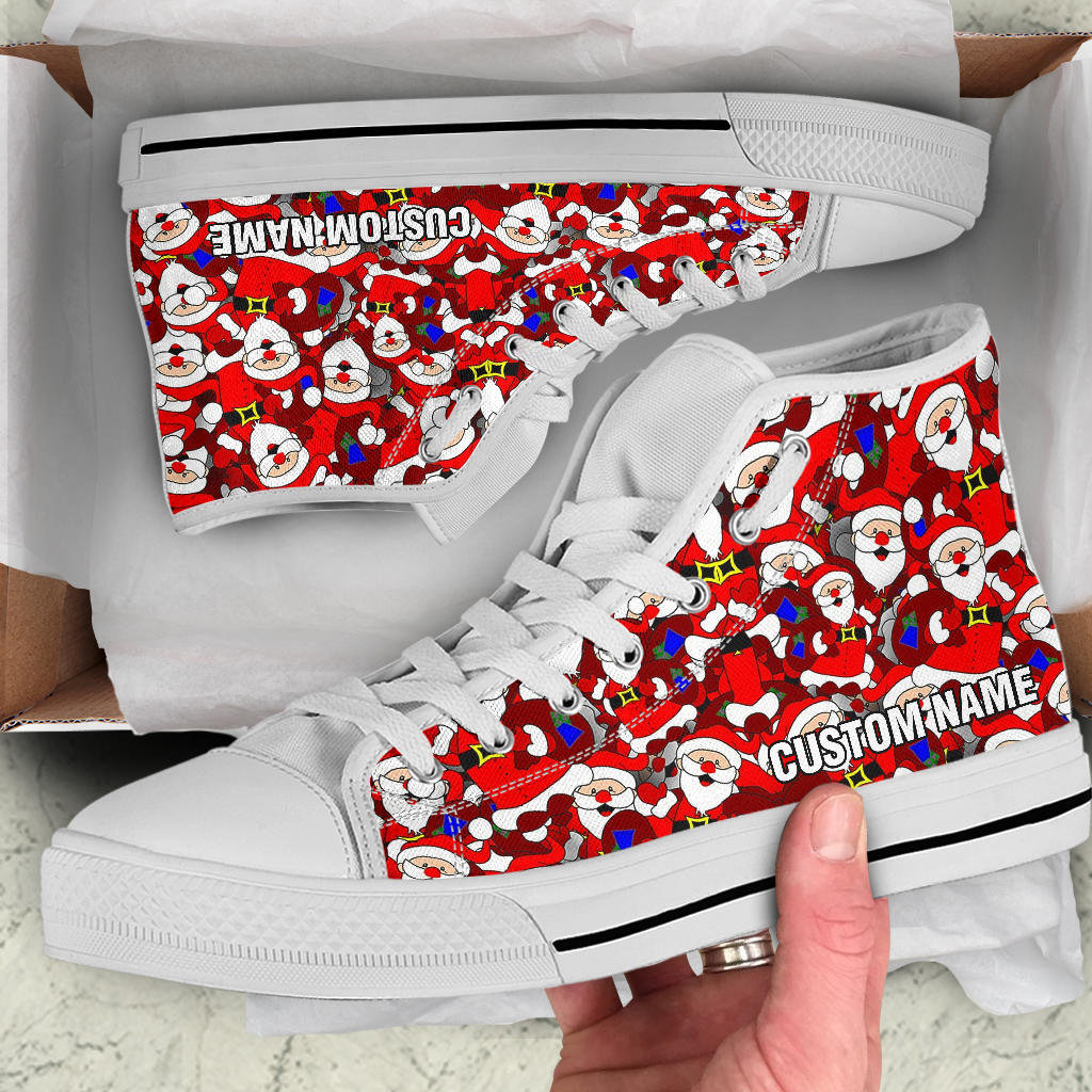 Santa Claus Custom Name High Top Sneakers / Christmas Custom Print Trainers Shoes / Santa Claus Custom Name High Top Shoes / Christmas Gift