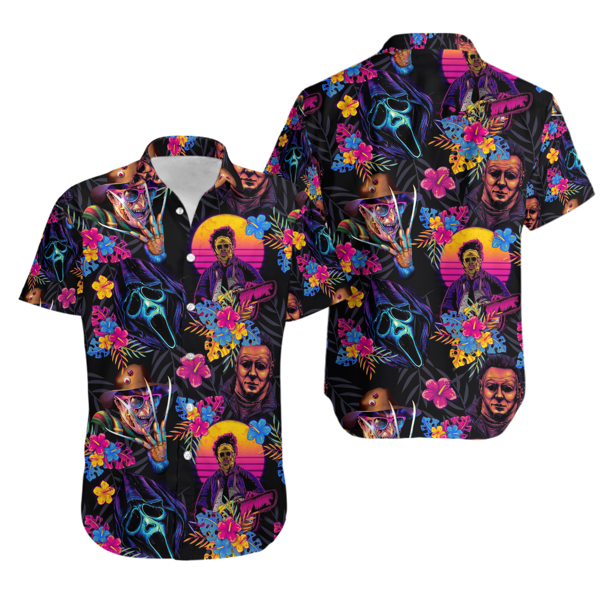Horror Movie Retro Hawaii Shirt, Horror Movie Button Down Shirt