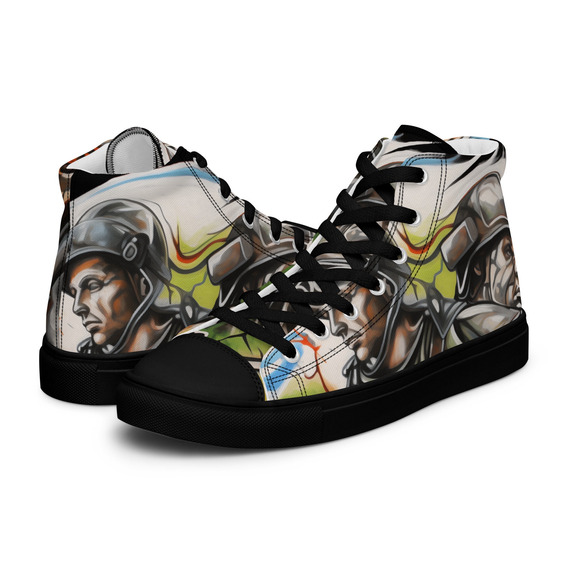 WW2 Men's High Top Canvas Sneakers Iwo Jima Tattoo Art