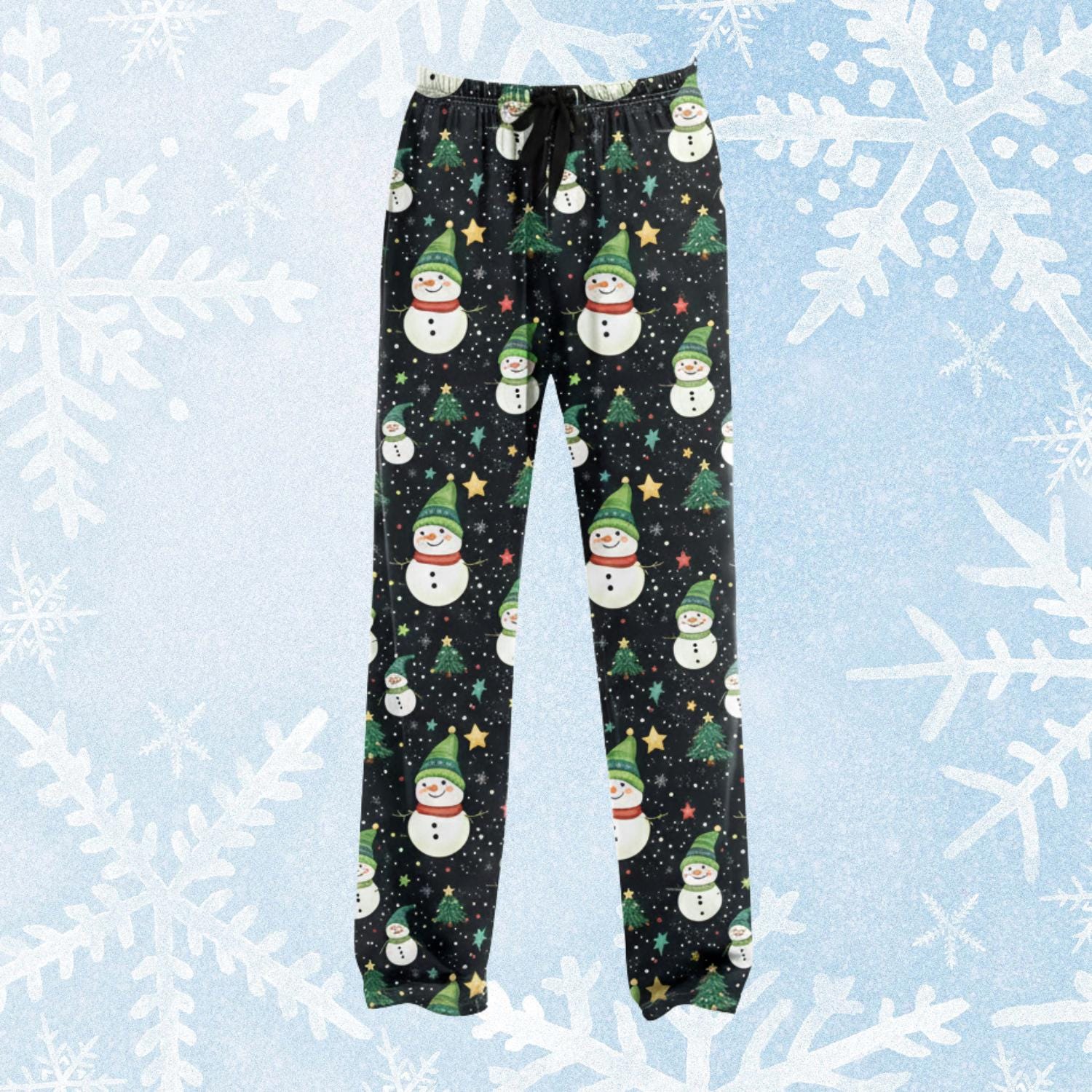 Snowman Christmas Pajama Pants, Xmas Tree Pattern, Holiday Sleepwear Bottoms, Funny Family Gift Trousers