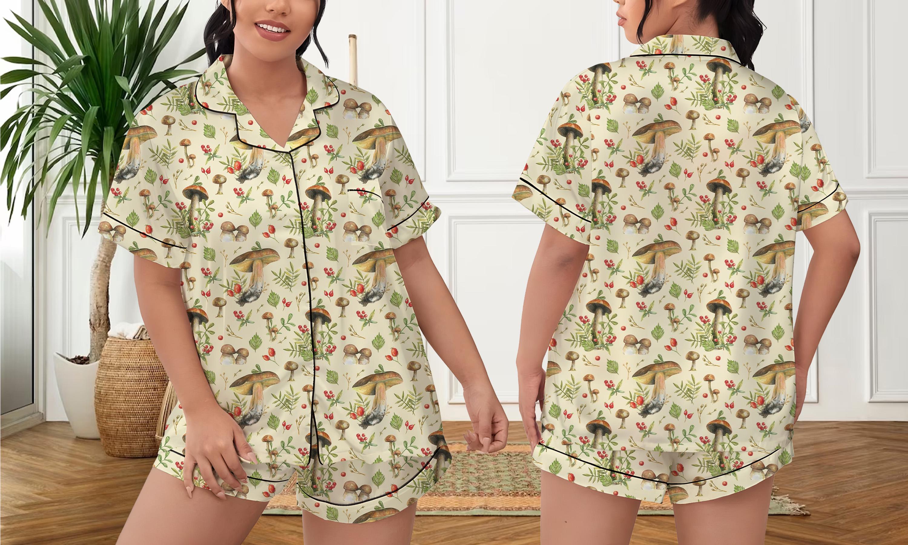 Mushroom Pattern Pajamas Short Set, Mushroom Pattern Pajamas Set, Holiday Pajamas Set, Pajamas Pants, Women Pajamas, Sleepwear Pyjamas