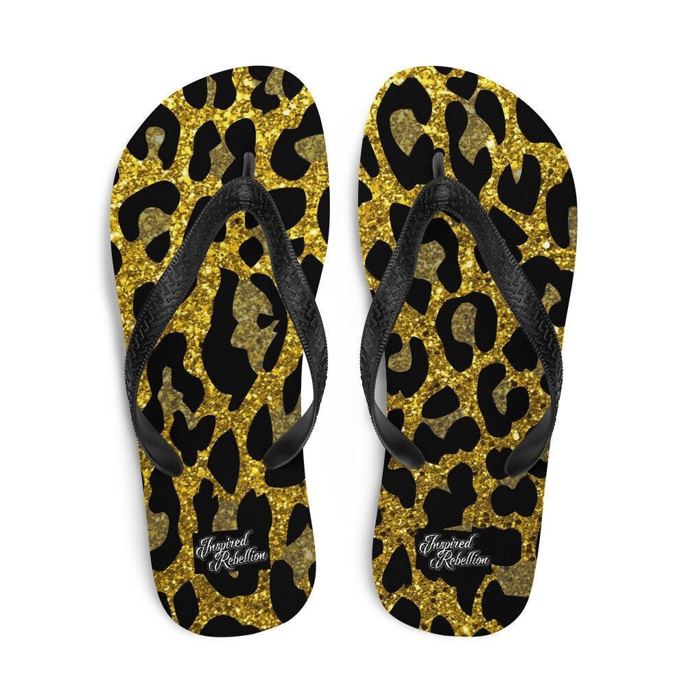 Leopard Glitter Flip-Flops | Rock and Roll Sandals Not real glitter, glitter design