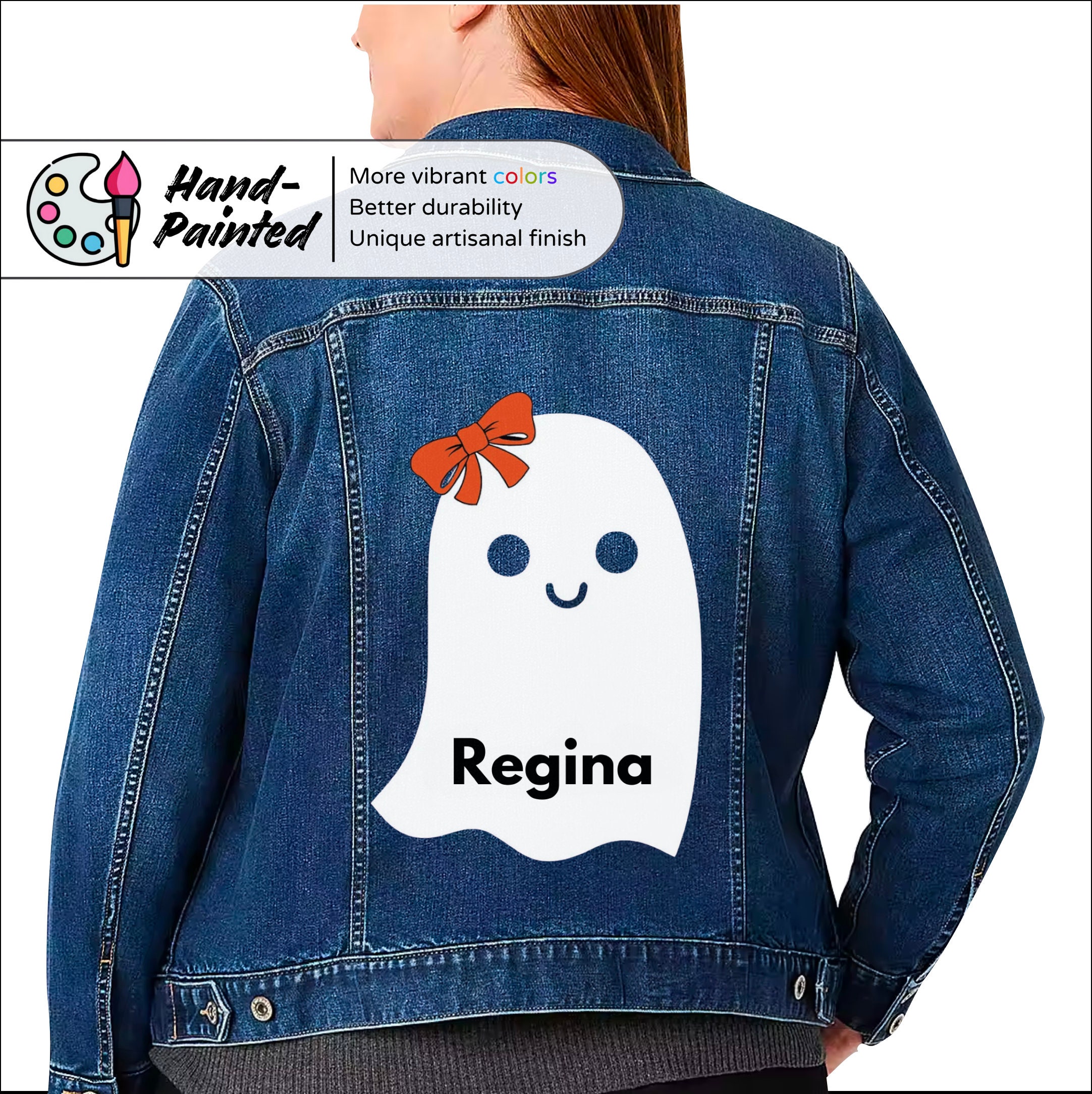 Autumn casual wear autumn fashion accessories-painted jacket gift unique denim art-trendy denim jacket gift Kawaii Ghost Halloween