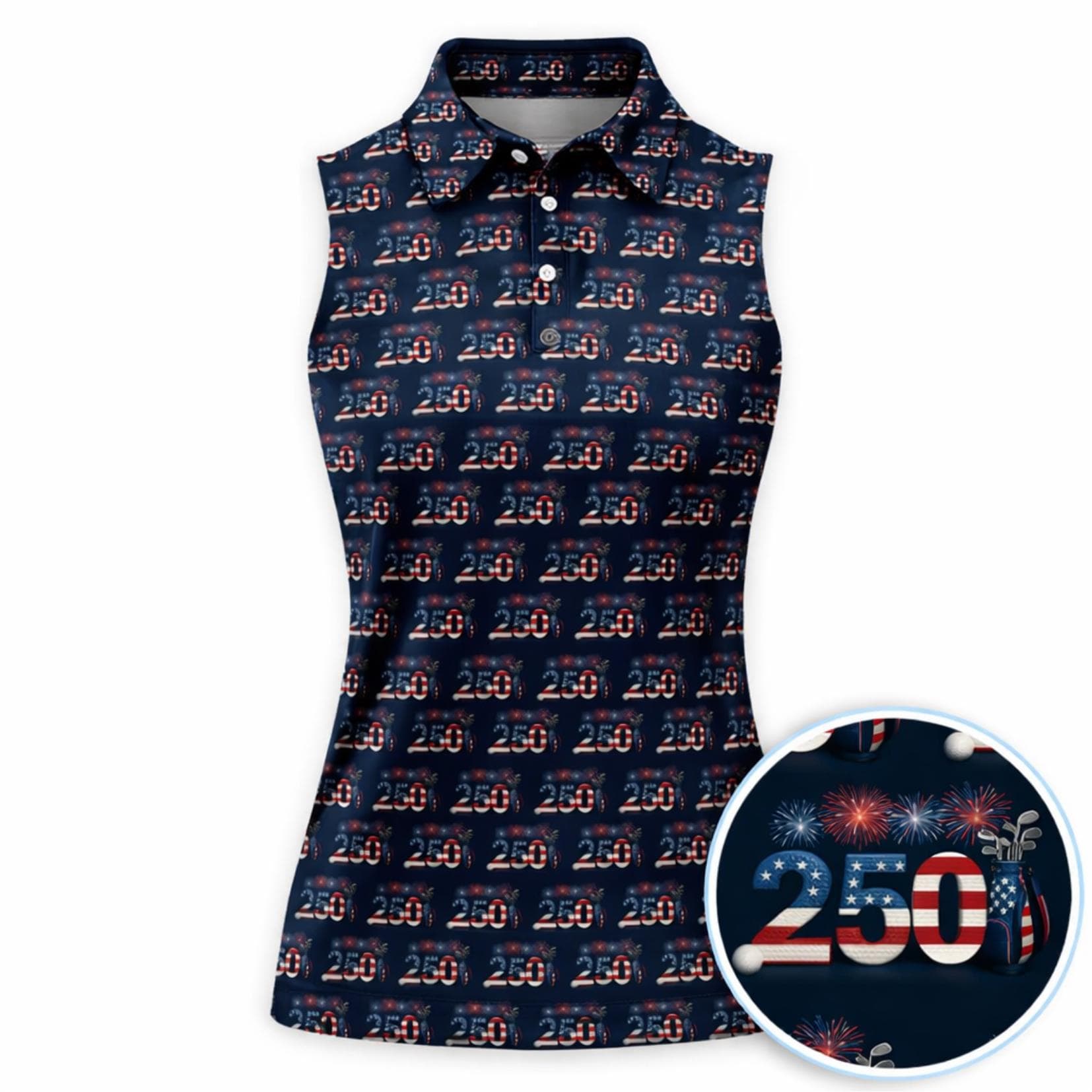 Women’s Sleeveless Polo Shirt - America 250th Anniversary USA Independence Day Golf Polo