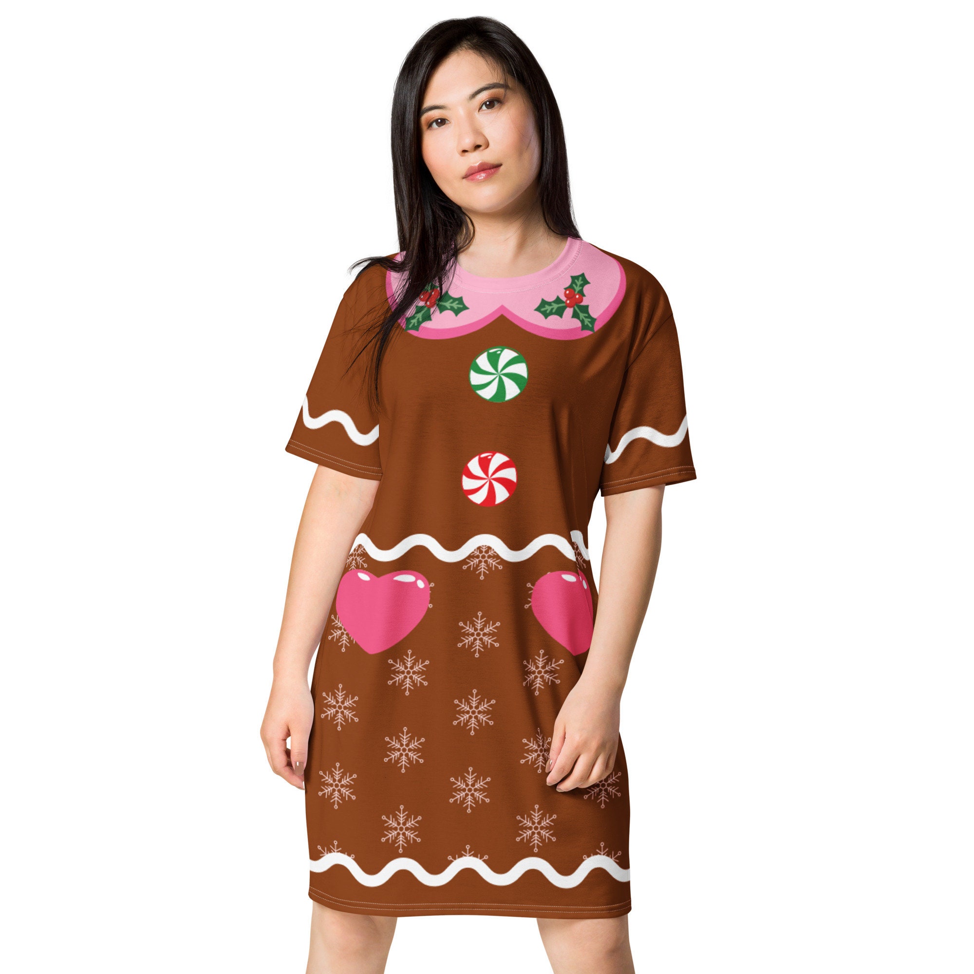 Gingerbread girl costume T-shirt dress, women's and teens, ugly Christmas dress, christmas party outfit, regular and plus sizes