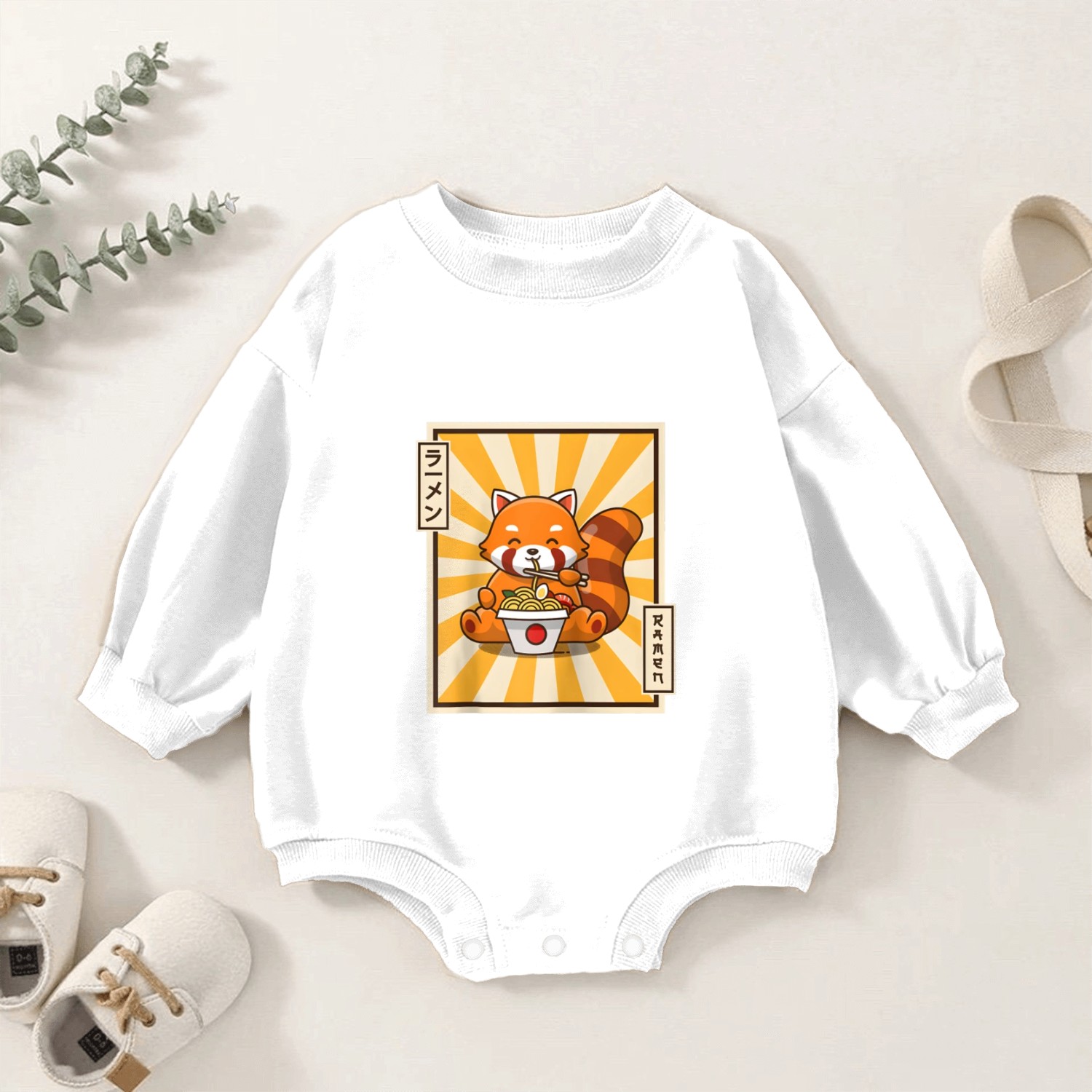 Red Panda Eating Japanese Ra Kawaii Red Panda Base Baby Romper Sweatshirts