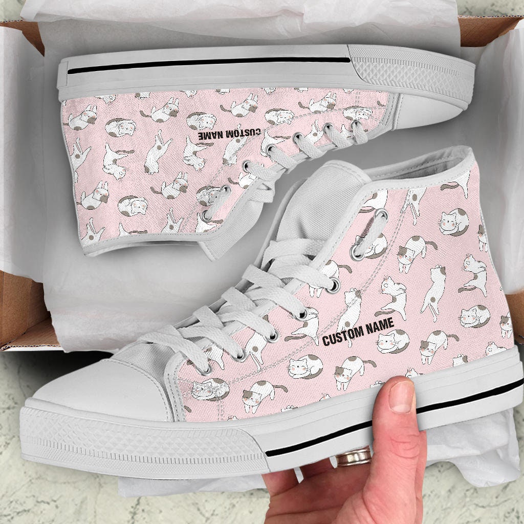 Cats Custom Name High Top Shoes / Cats High Top Sneakers / Cats Custom Print Trainers Shoes / Cats Lover Gift