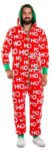 Ho Ho Ho Christmas Men's Hooded Jumpsuit | Christmas Pajama Outfits | Family Matching Pajamas