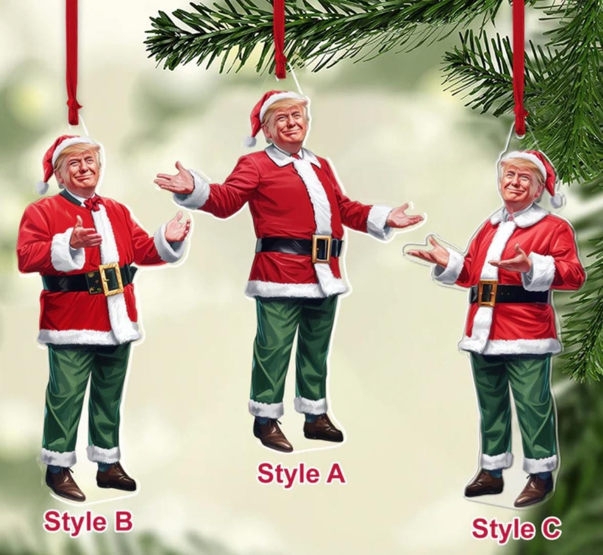 Trump Red Santa, Christmas Trump Acrylic Ornament | Perfect for Car & Christmas Tree Decor