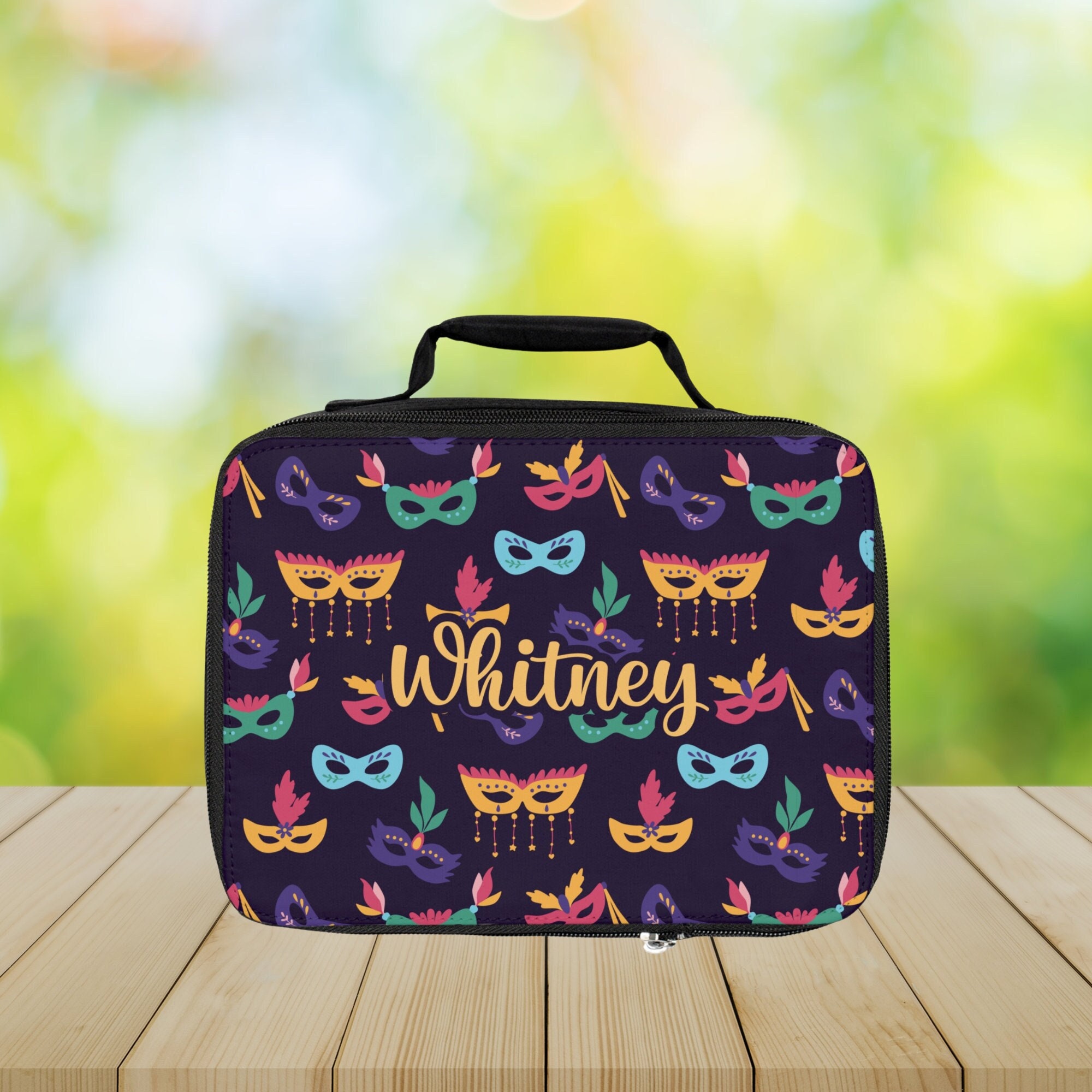 Mardi Gras Lunchbox, Kids School Lunch Bag, Mask Bag for Lunch, Insulated Lunchbox Custom Name Backpack Lunchbox Matching Set
