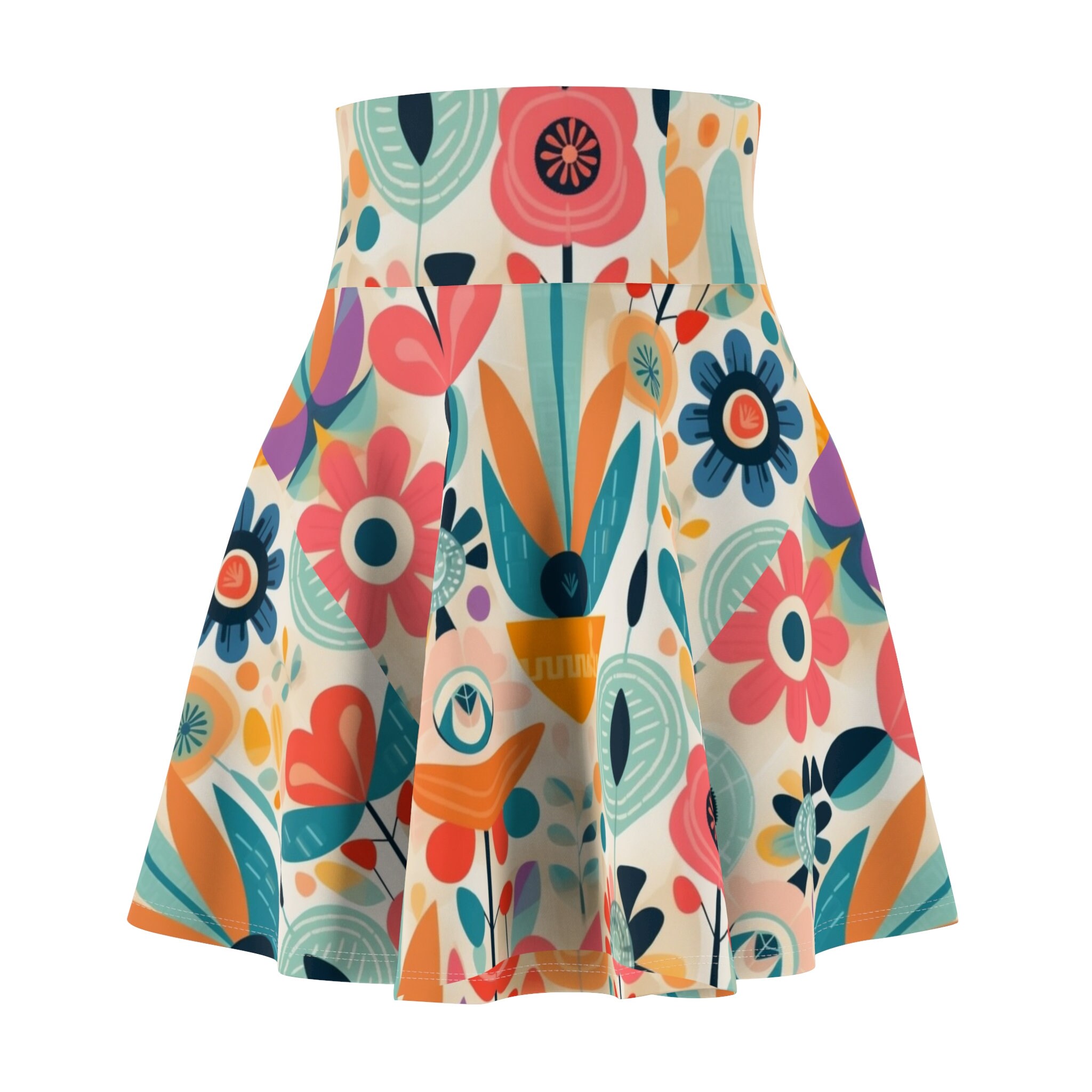 Sunny Petals: Colorful Floral Skater Skirt - Mary Blair Inspired