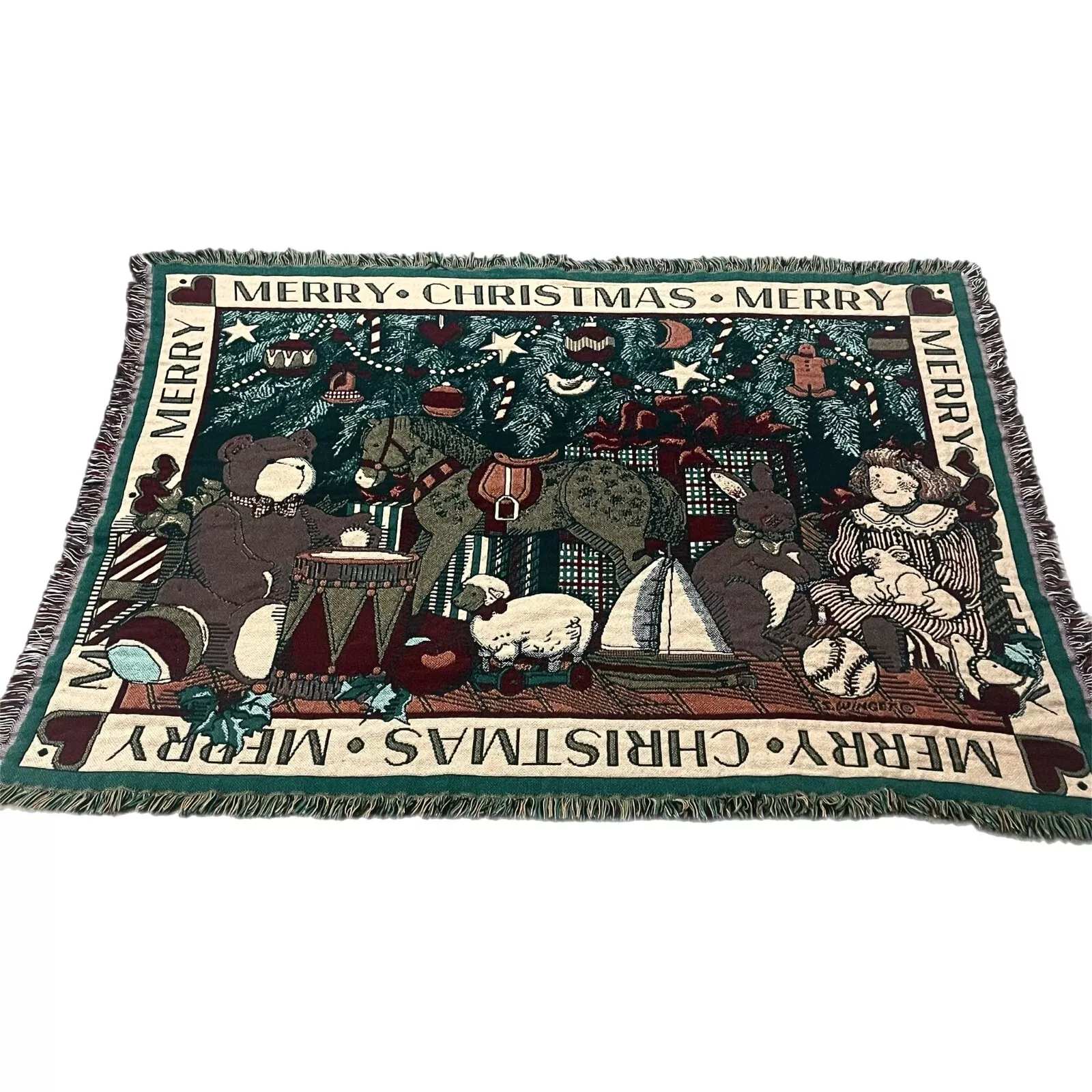 S. Winget Merry Christmas Holiday Woven Tapestry Throw Blanket 70"x 50" Toys