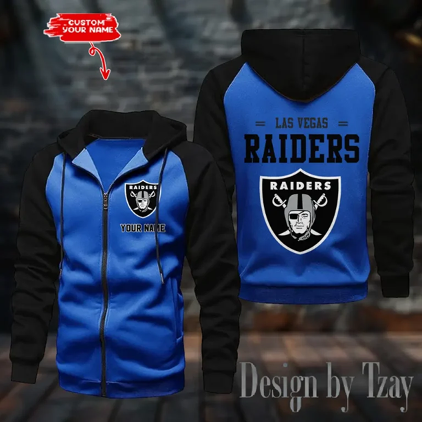 Personalized Las Vegas Raiders Raglan Zip Hoodie, Football Lover Gift, Game Day
