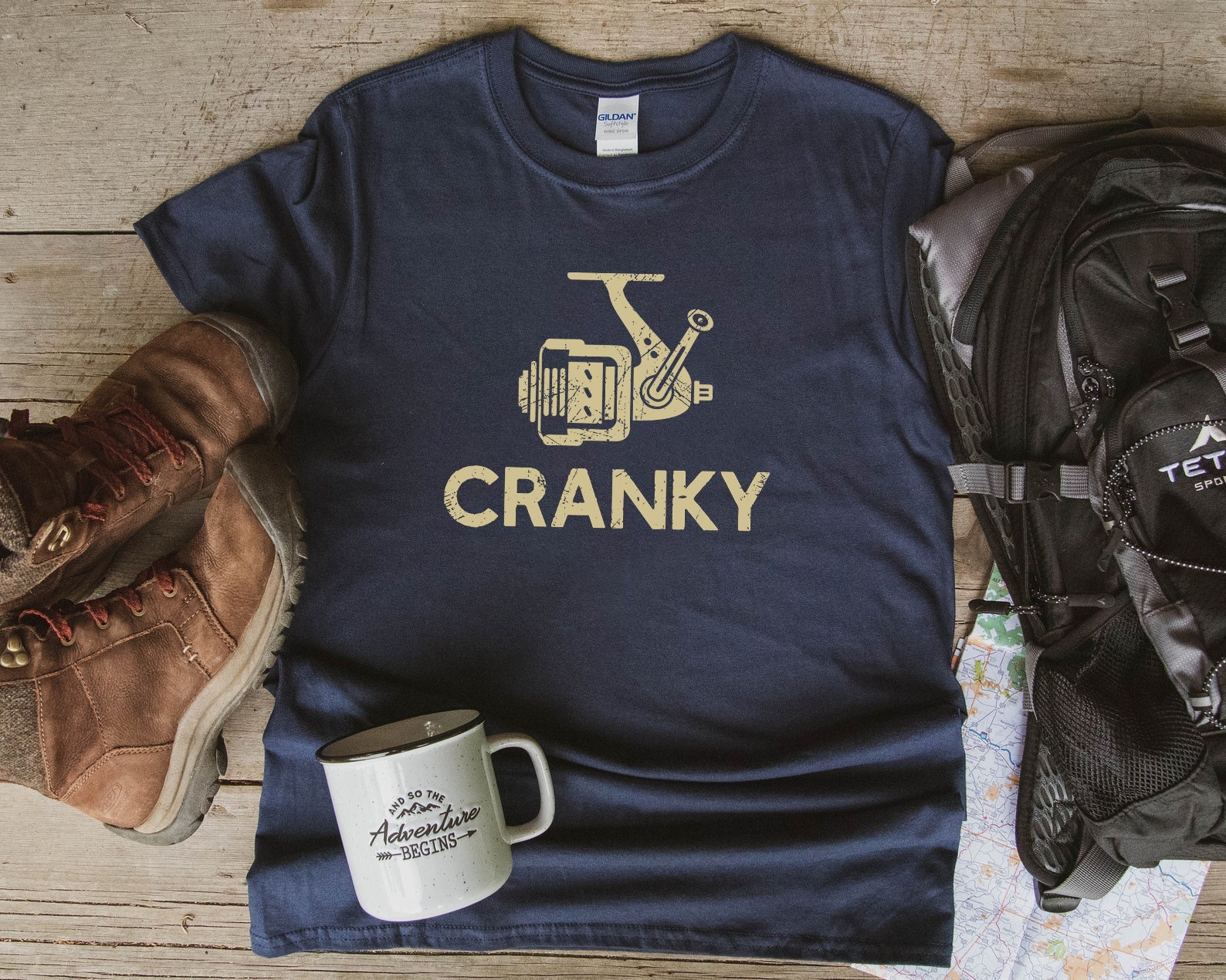 Cranky T-shirt, Funny Fishing Shirt, Fishing Reel Tee, Fisherman Gift, Fisher Man Tee, Fishing Dad Gift, Fish Lover Unisex Heavy Cotton Tee