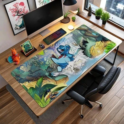 Playful Totodile Jungle Mouse Pad Waterfall Johto PKM Desk Mat Gift