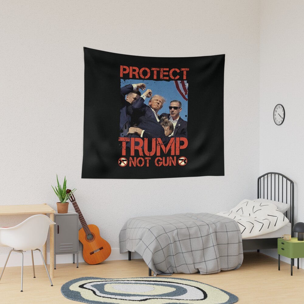 Protect Trump Not Gun Vintage Tapestry, Trump 2024, Political Tapestry, For Home and Living, US Election for Decoration