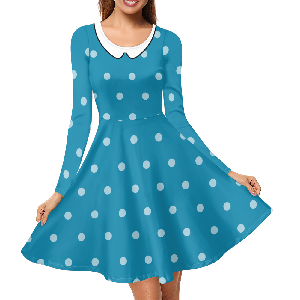 Mama Bear Costume Dress - Berenstain Bears Inspired Blue Polka Dot Long Sleeve Dress