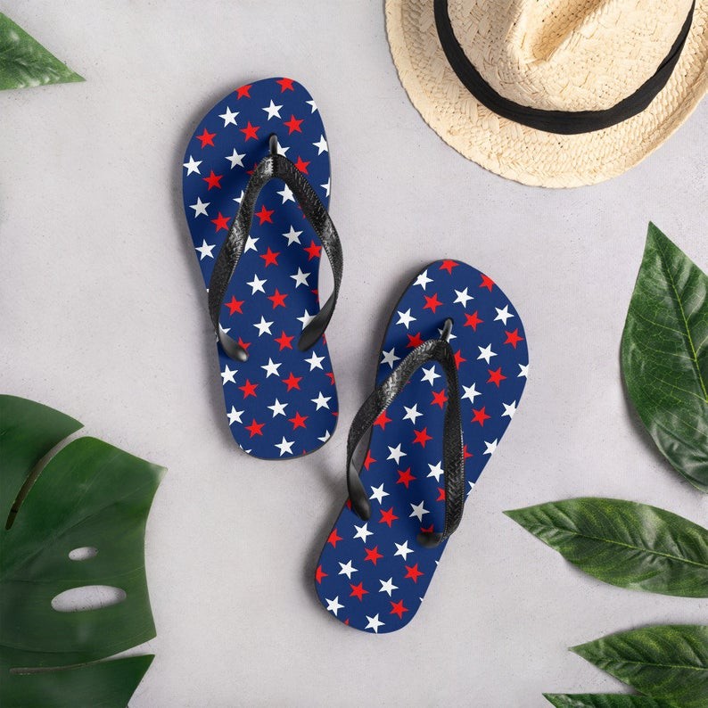 Unisex Slippers, Patriotic Stars, Flip Flops, July 4th Design