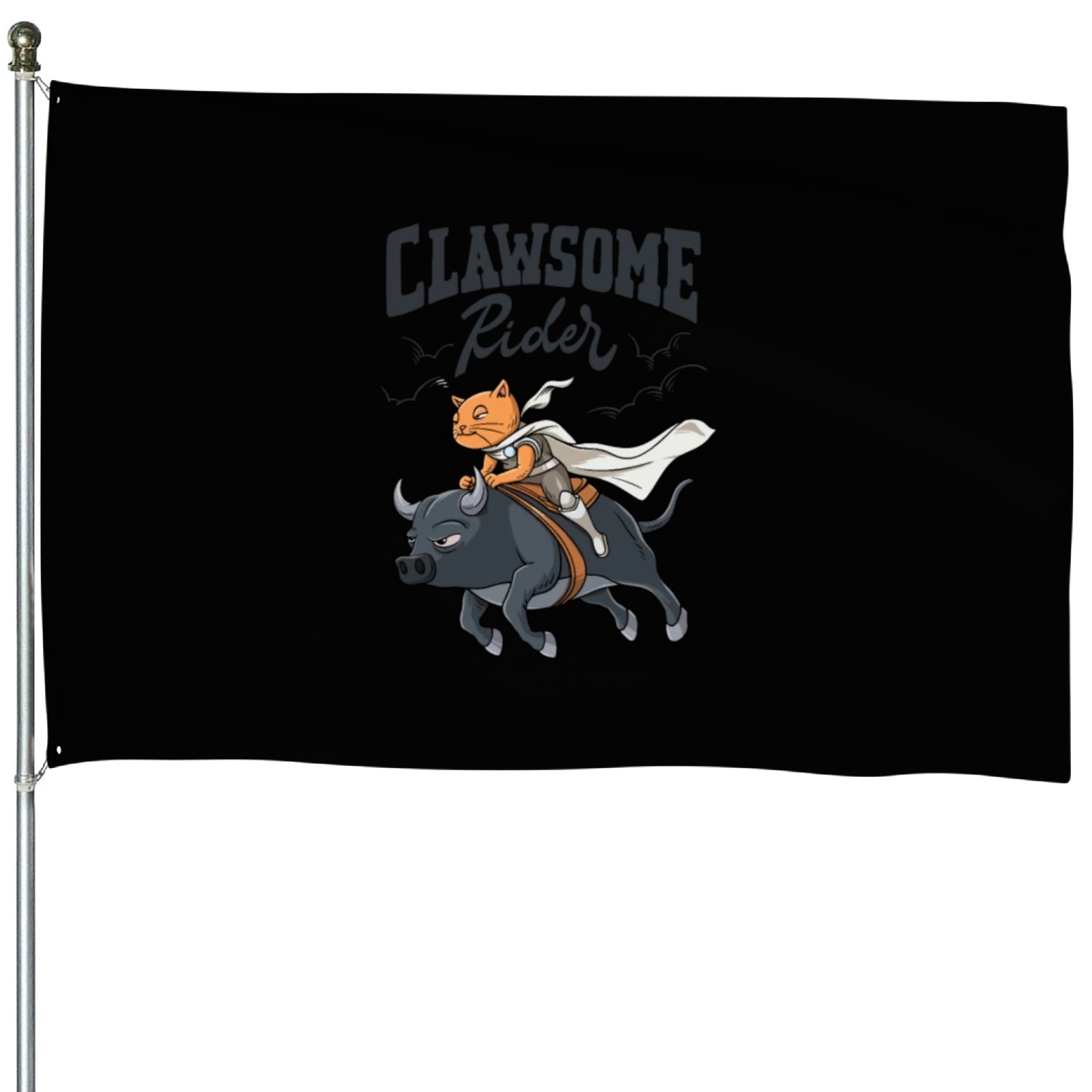 Western Rodeo Cat "Clawsome Rider" Design for a House Flags