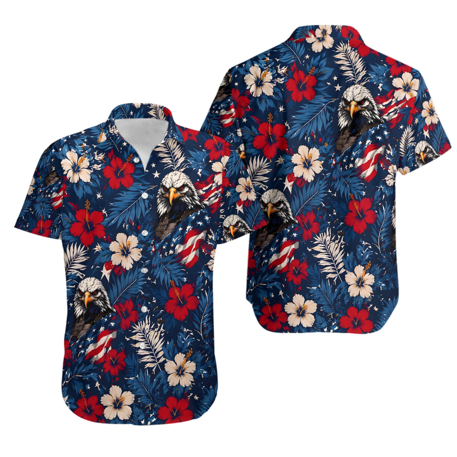 Vintage Patriotic Hawaiian Shirt with Hibiscus, 250 Years of America Celebration