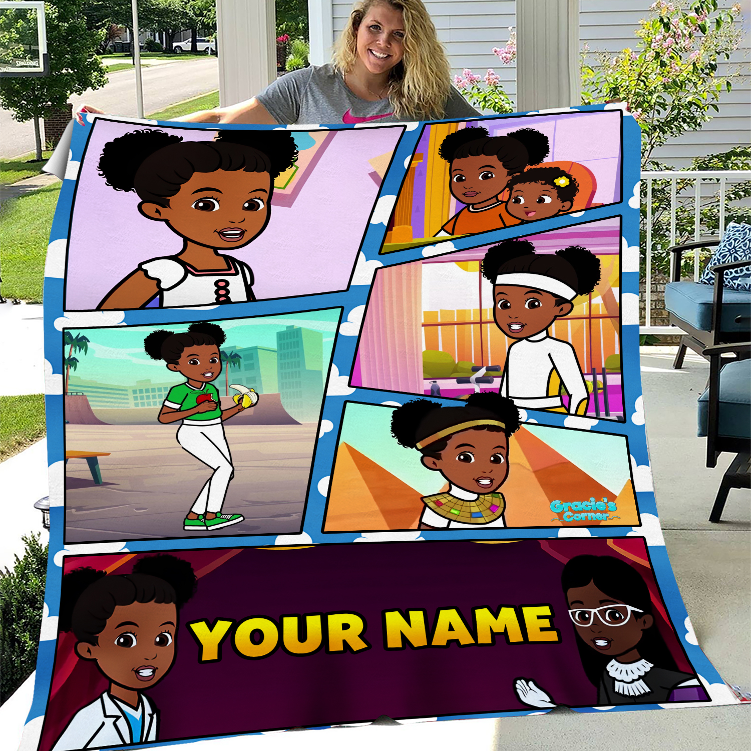 Personalized Gracie Corner Fleece Blanket - Custom Gracies Corner Cozy Blanket - Blanket Gift Gracies Corner Sherpa, Cartoon Quilt